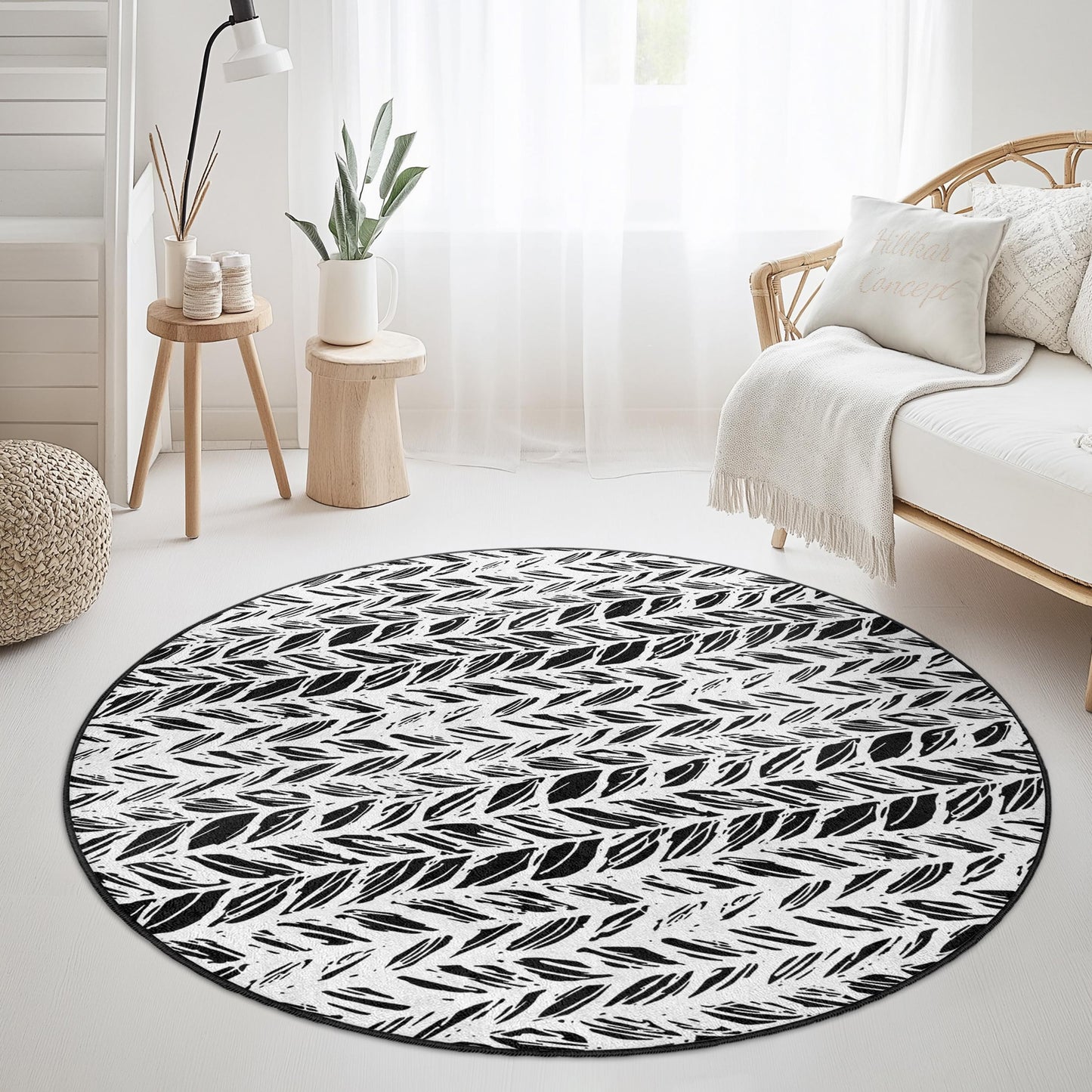 Runder Teppich mit Blattmuster, moderner runder Teppich fürs Wohnzimmer, Boho-Chic-Dekor, weicher runder Teppich für Zuhause, runde Matte für drinnen