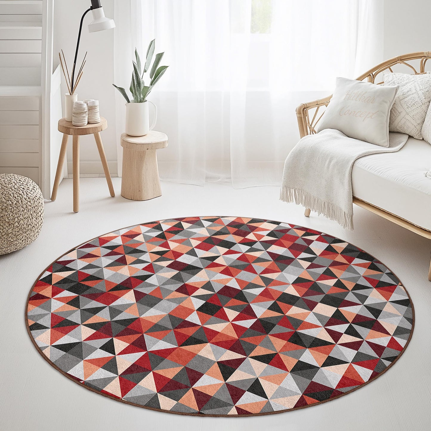 Runder Teppich mit geometrischem Muster, moderner runder Teppich, zeitgenössischer runder Teppich für die Heimdekoration, einzigartige runde Fußmatte