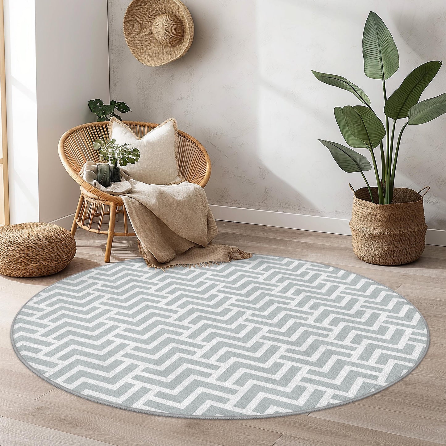 Runder Teppich mit Chevron-Muster, moderner runder Teppich fürs Wohnzimmer, stilvoller runder Teppich, weicher grauer runder Teppich, dekorativer runder Teppich