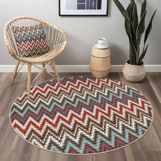 Colorful Zigzag Pattern Round Area Rug, Modern Round Carpet, Stylish Living Room Rug, Boho Chic Decor, Home Interior Design