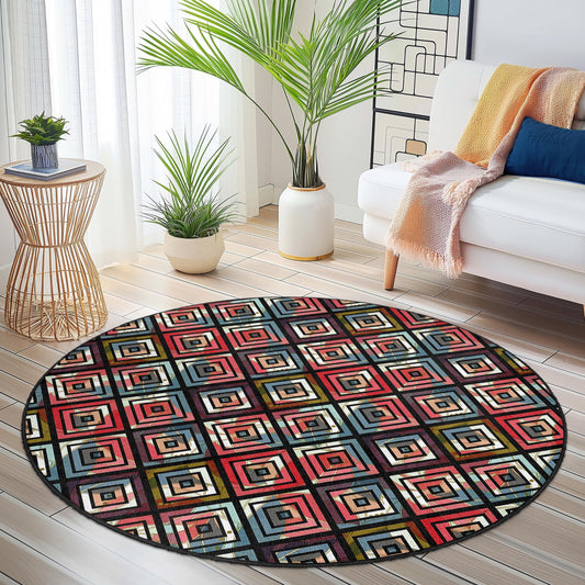 Geometric Round Area Rug, Modern Circle Carpet, Colorful Geometric Design, Living Room Decor, Stylish Round Rug for Home