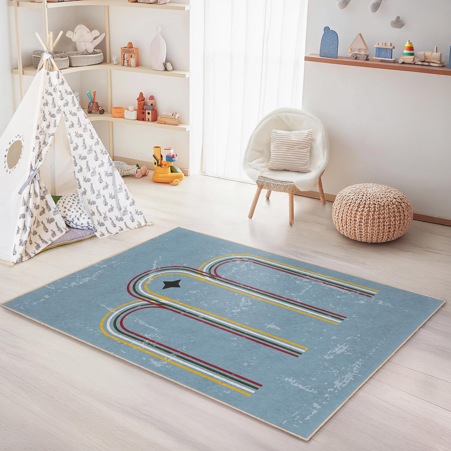 Bunter rechteckiger Kinderteppich mit Bogenmuster, Spielzimmerteppich, weicher Kinderzimmerteppich, Kinderzimmerdekoration, lustiger geometrischer Teppich