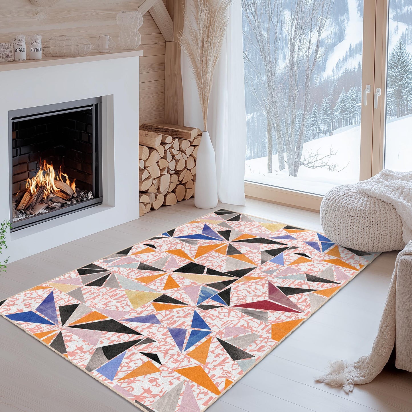 Rechteckiger Teppich mit geometrischem Muster, moderner abstrakter Designteppich, Wohnteppich, Wohnzimmerteppich, stilvolle Fußmatte