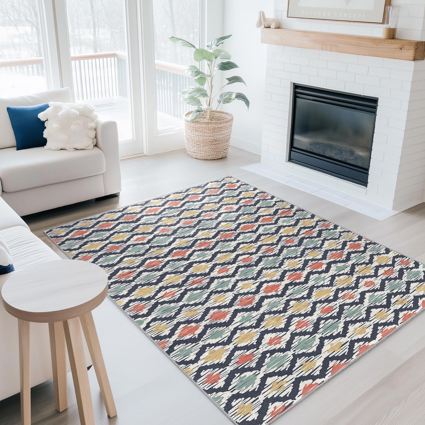 Rechteckiger Teppich mit geometrischem Muster, farbenfroher Teppich mit Rautenmuster, Boho-Teppich, moderner Wohnzimmerteppich, Teppich für die Heimdekoration