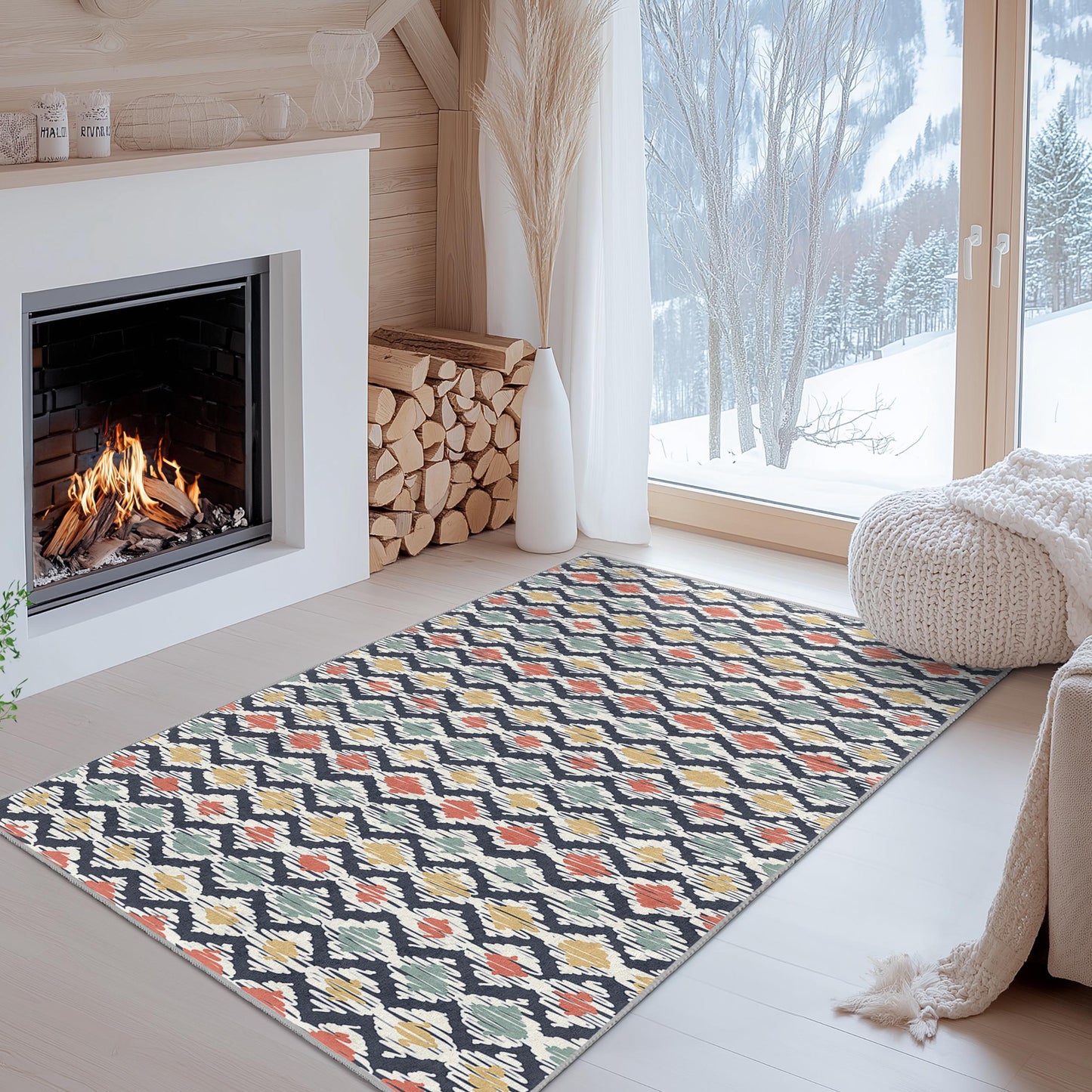 Rechteckiger Teppich mit geometrischem Muster, farbenfroher Teppich mit Rautenmuster, Boho-Teppich, moderner Wohnzimmerteppich, Teppich für die Heimdekoration