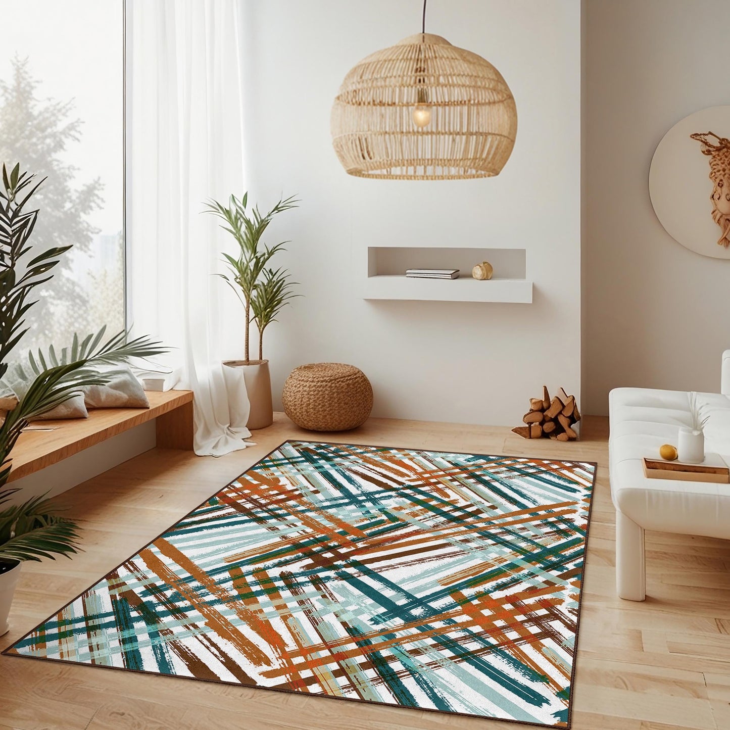 Rechteckiger Teppich mit abstraktem geometrischem Muster, moderner Kunstteppich für das Wohnzimmer, Boho-Dekor, stilvoller Heimteppich