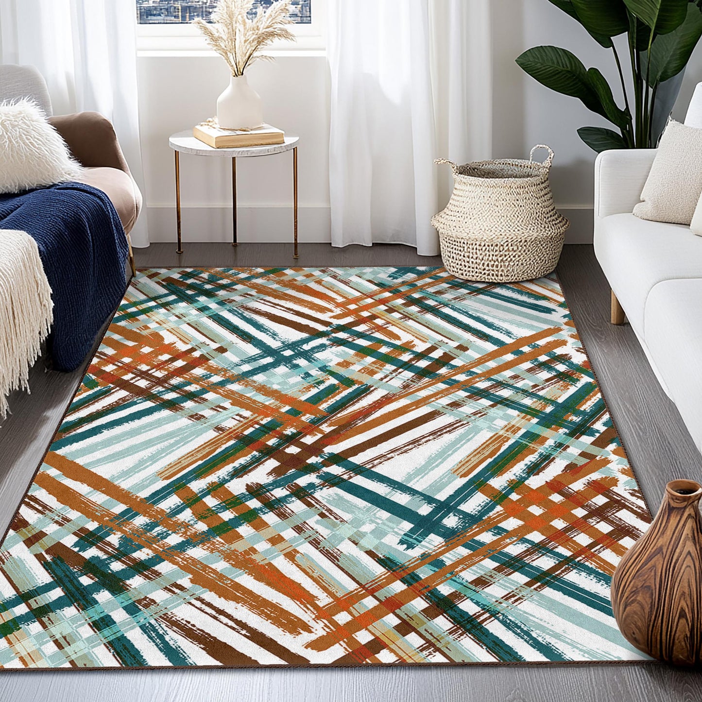 Rechteckiger Teppich mit abstraktem geometrischem Muster, moderner Kunstteppich für das Wohnzimmer, Boho-Dekor, stilvoller Heimteppich