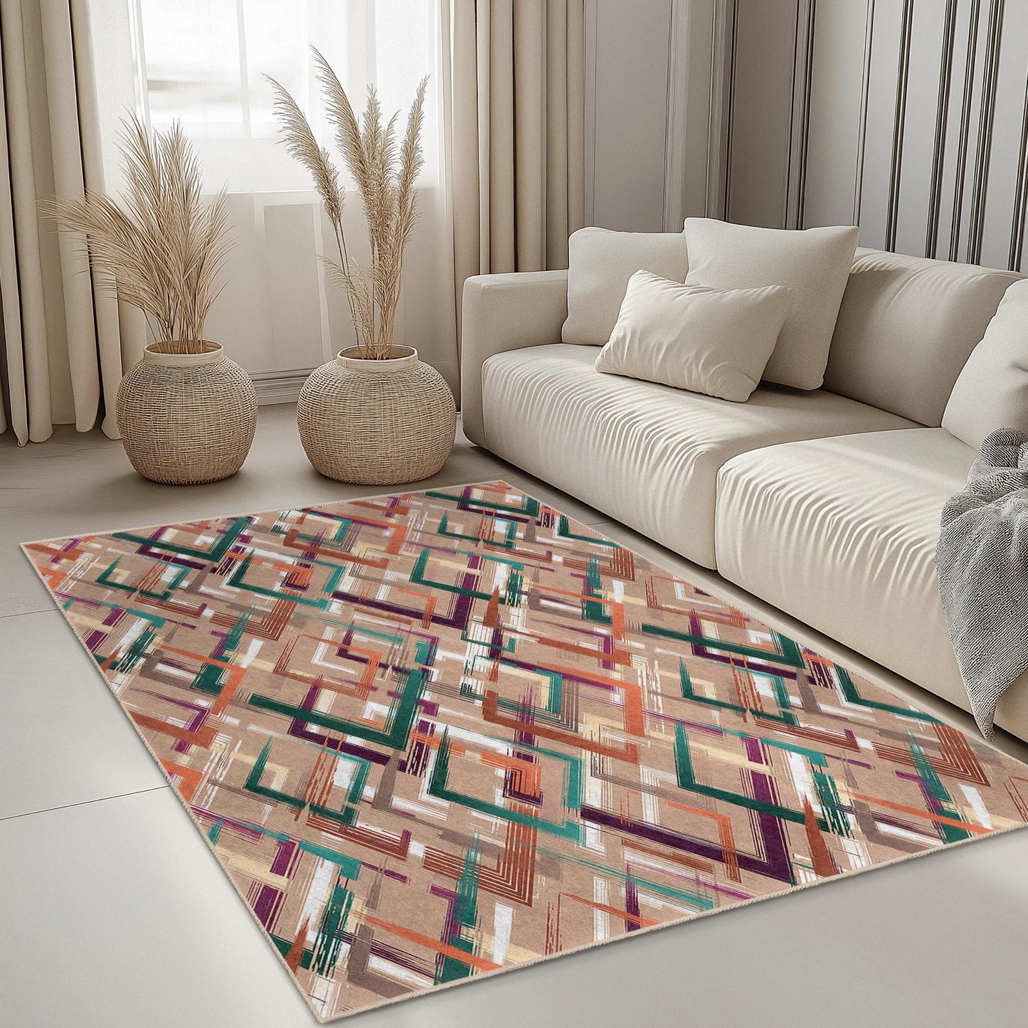 Rechteckiger Teppich mit geometrischem Muster, modernes Design für das Wohnzimmer, stilvolle Wohndekoration, geometrische Matte fürs Schlafzimmer, zeitgenössischer Bodenteppich