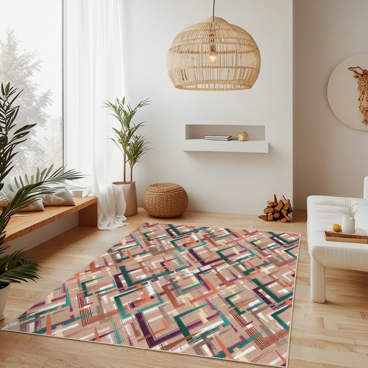 Rechteckiger Teppich mit geometrischem Muster, modernes Design für das Wohnzimmer, stilvolle Wohndekoration, geometrische Matte fürs Schlafzimmer, zeitgenössischer Bodenteppich