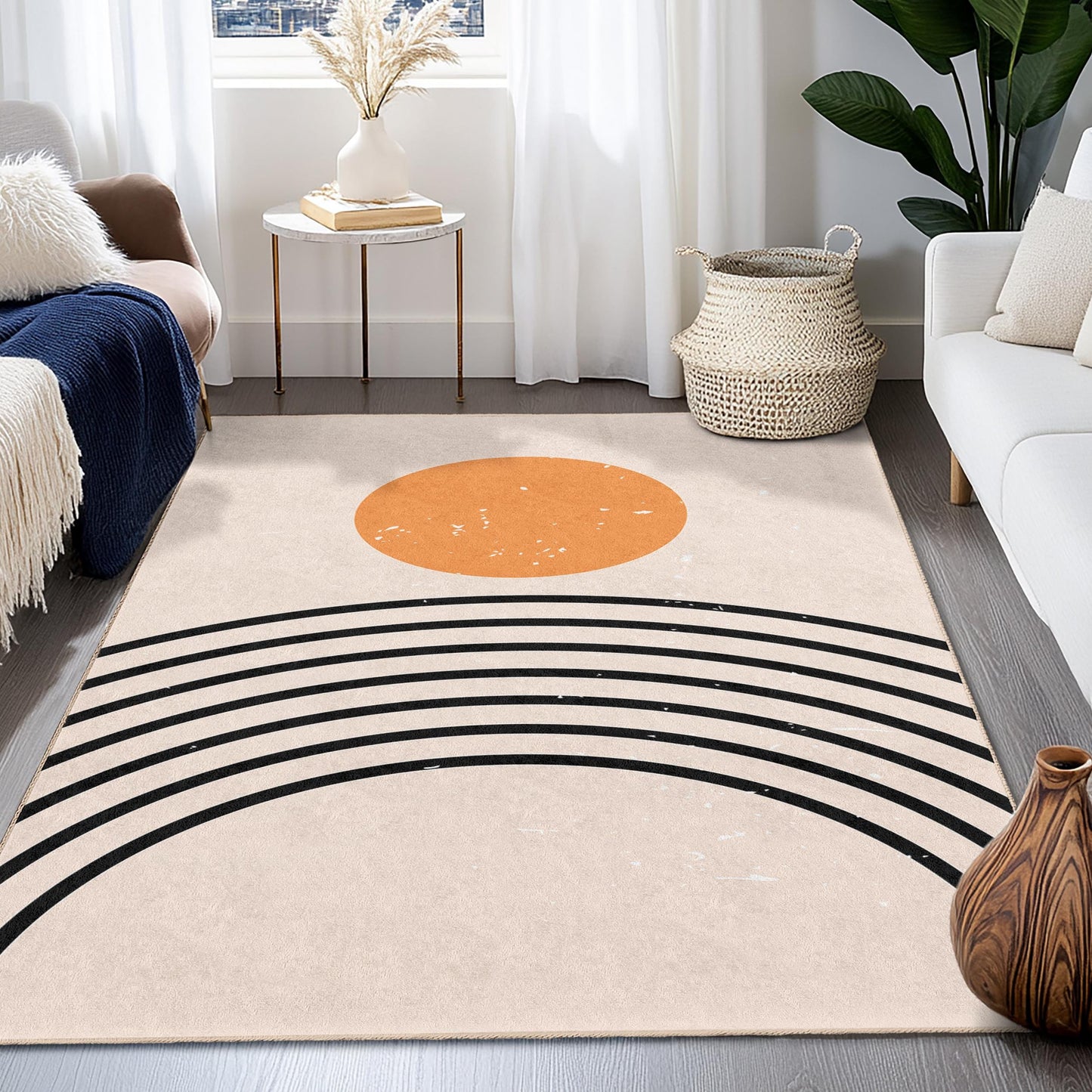 Minimalistischer Teppich „Sonnenuntergangsregenbogen“, moderner geometrischer rechteckiger Teppich, stilvoller Wohnzimmerteppich, weiche dekorative Bodenmatte