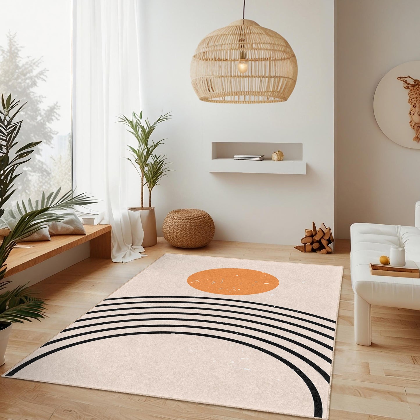 Minimalistischer Teppich „Sonnenuntergangsregenbogen“, moderner geometrischer rechteckiger Teppich, stilvoller Wohnzimmerteppich, weiche dekorative Bodenmatte