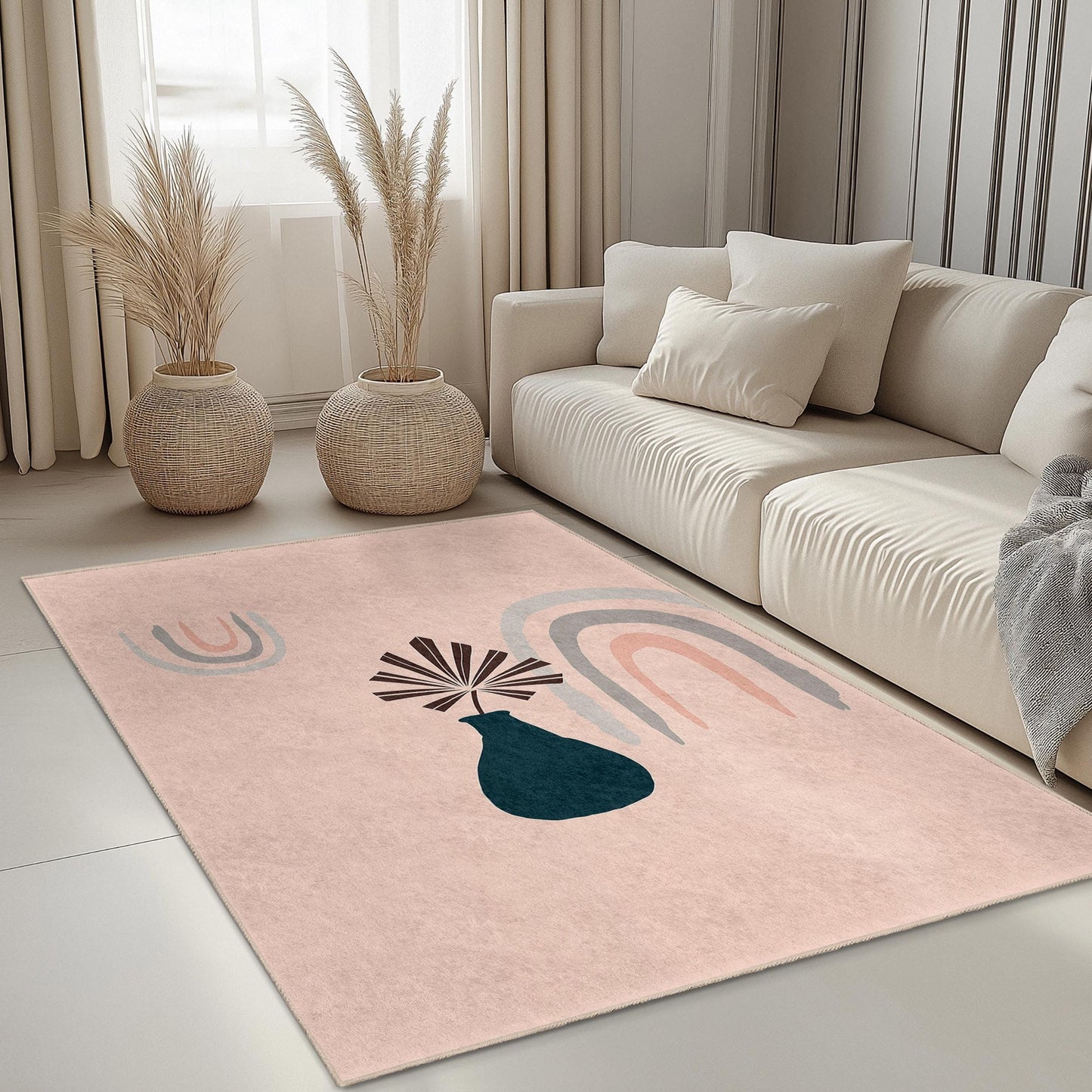 Stilvoller rechteckiger Teppich mit abstraktem Vasenmuster, moderne Wohndekoration, Boho-Chic-Teppich, Wohnzimmerteppich, vielseitige Bodenmatte