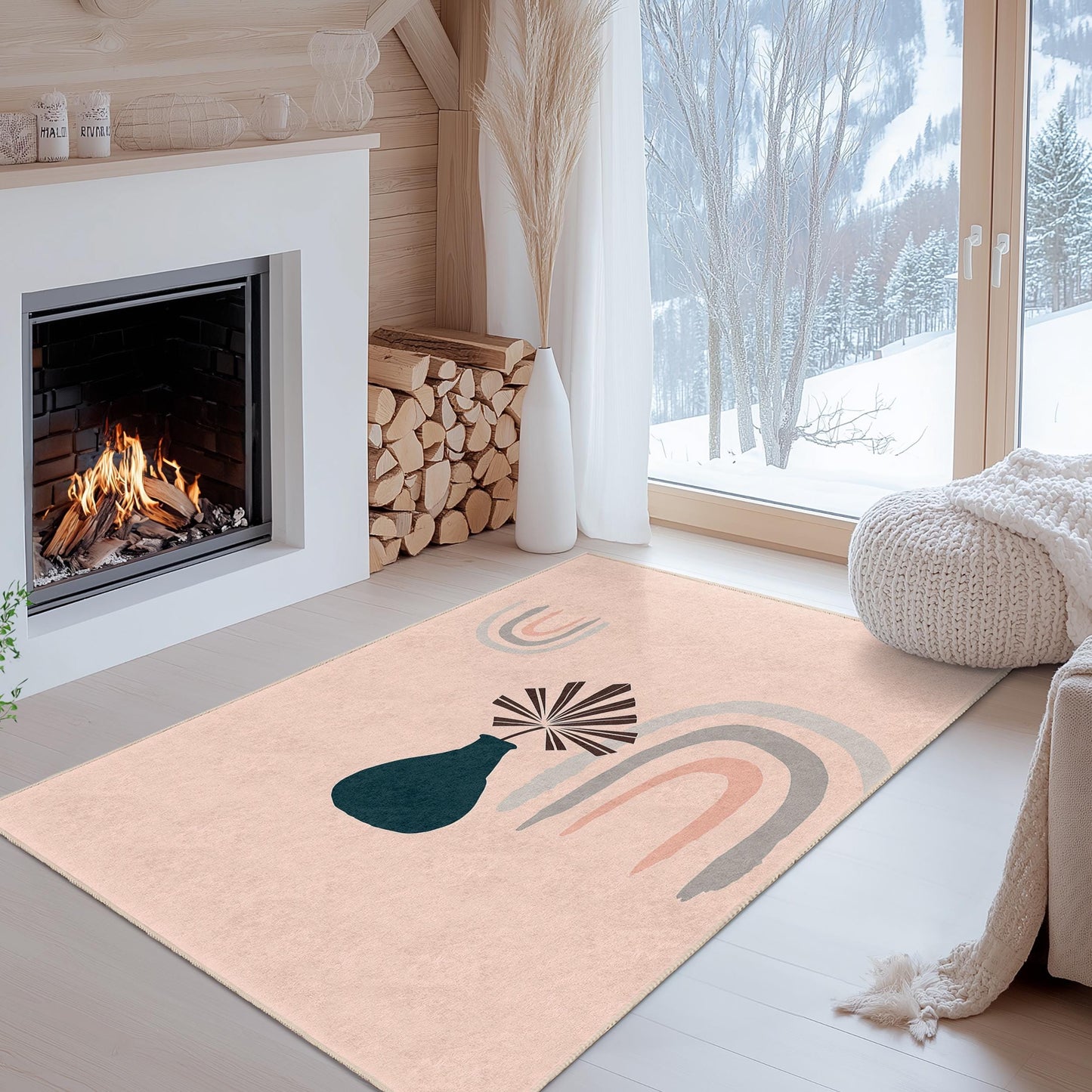 Stilvoller rechteckiger Teppich mit abstraktem Vasenmuster, moderne Wohndekoration, Boho-Chic-Teppich, Wohnzimmerteppich, vielseitige Bodenmatte