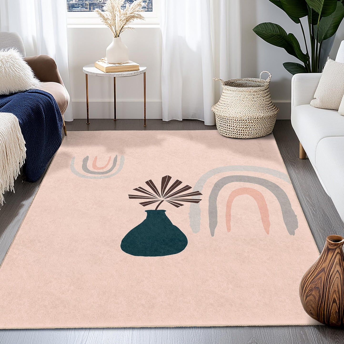 Stilvoller rechteckiger Teppich mit abstraktem Vasenmuster, moderne Wohndekoration, Boho-Chic-Teppich, Wohnzimmerteppich, vielseitige Bodenmatte