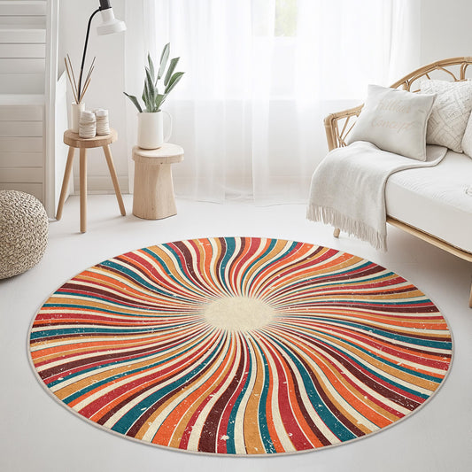Vibrant Swirl Pattern Round Area Rug, Colorful Circular Carpet for Living Room, Boho Decor, Modern Home Accents, Floor Mat