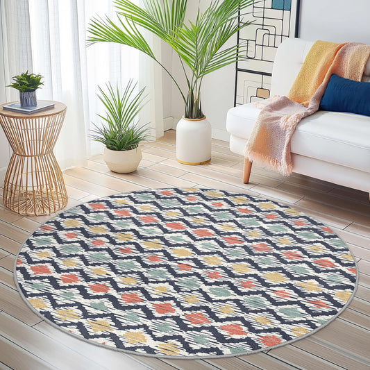 Colorful Geometric Round Area Rug, Modern Round Carpet, Boho Decor, Living Room Rug, Bedroom Accent Rug, Stylish Round Rug