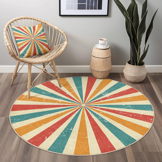Vibrant Circular Striped Area Rug, Colorful Round Carpet, Modern Living Room Decor, Playful Design for Home