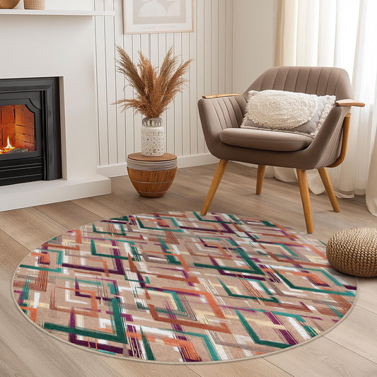 Geometric Pattern Round Area Rug, Modern Design Round Rug, Stylish Circle Rug for Living Room, Home Decor Rug, Soft Round Carpet