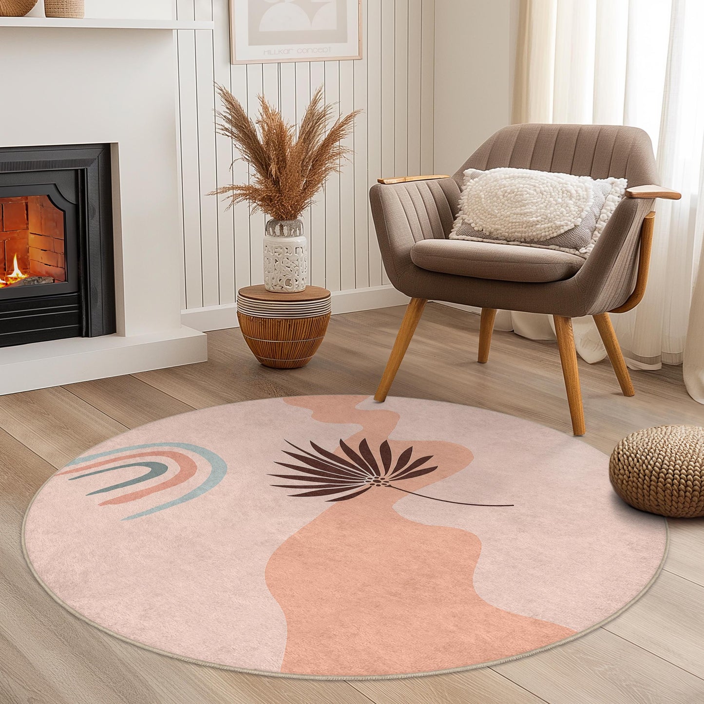 Abstrakter runder Teppich, moderne runde Bodendekoration, Teppich im Bohème-Stil für Wohnzimmer, Schlafzimmer und Büro, weicher Teppich