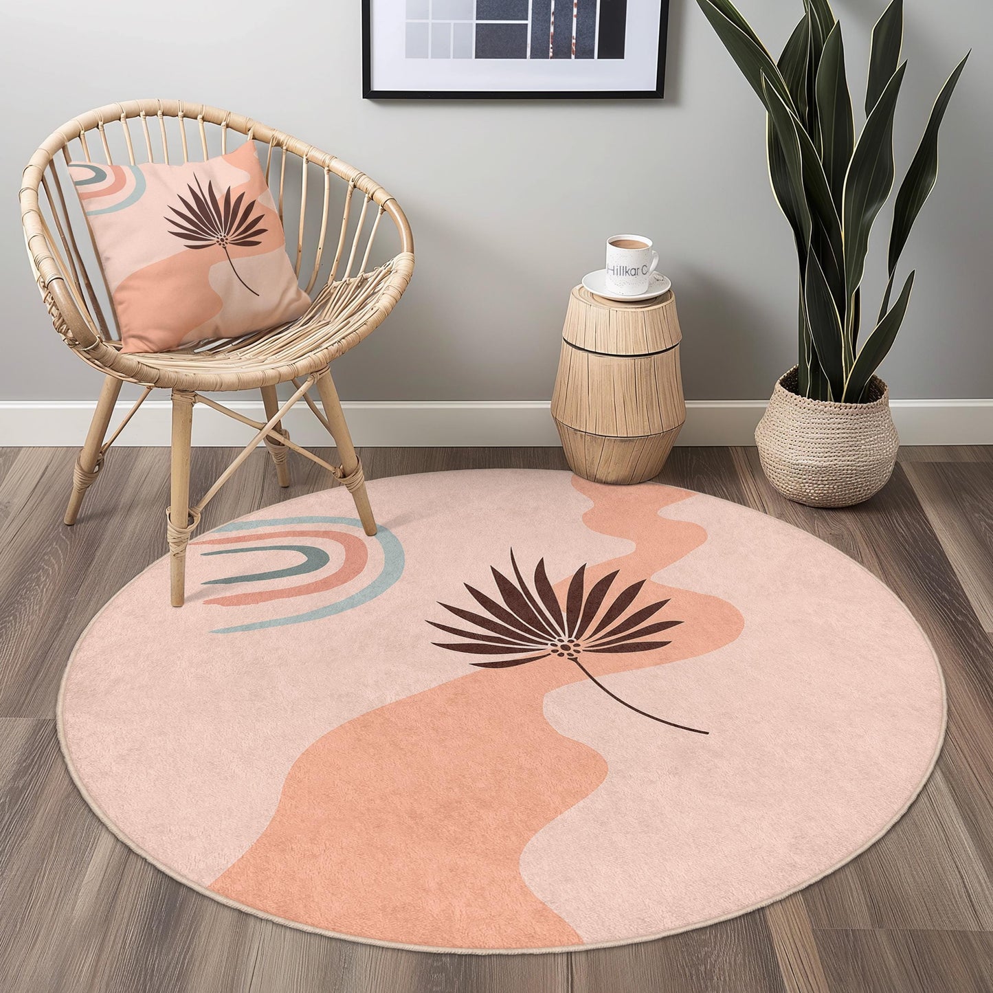 Abstrakter runder Teppich, moderne runde Bodendekoration, Teppich im Bohème-Stil für Wohnzimmer, Schlafzimmer und Büro, weicher Teppich