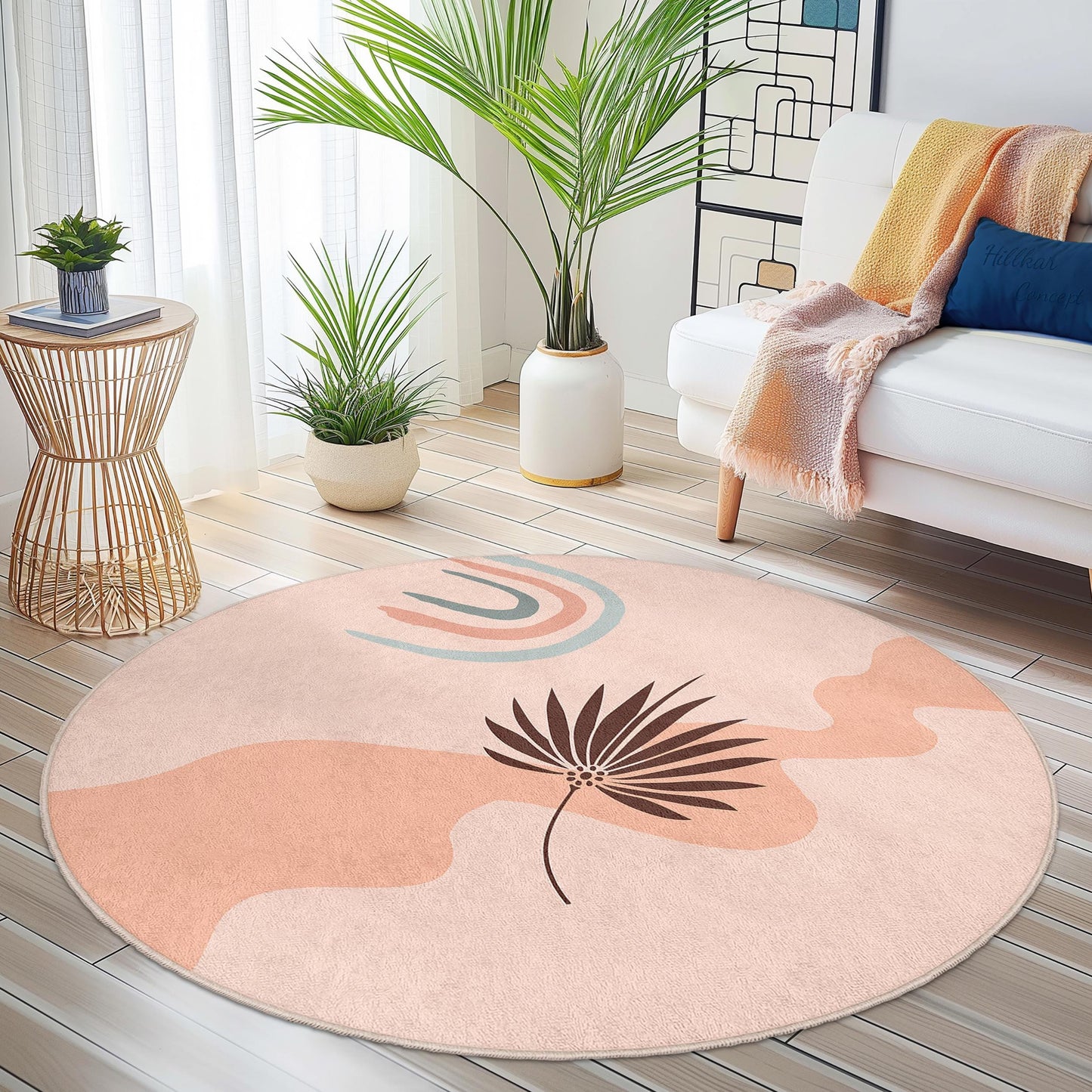 Abstrakter runder Teppich, moderne runde Bodendekoration, Teppich im Bohème-Stil für Wohnzimmer, Schlafzimmer und Büro, weicher Teppich