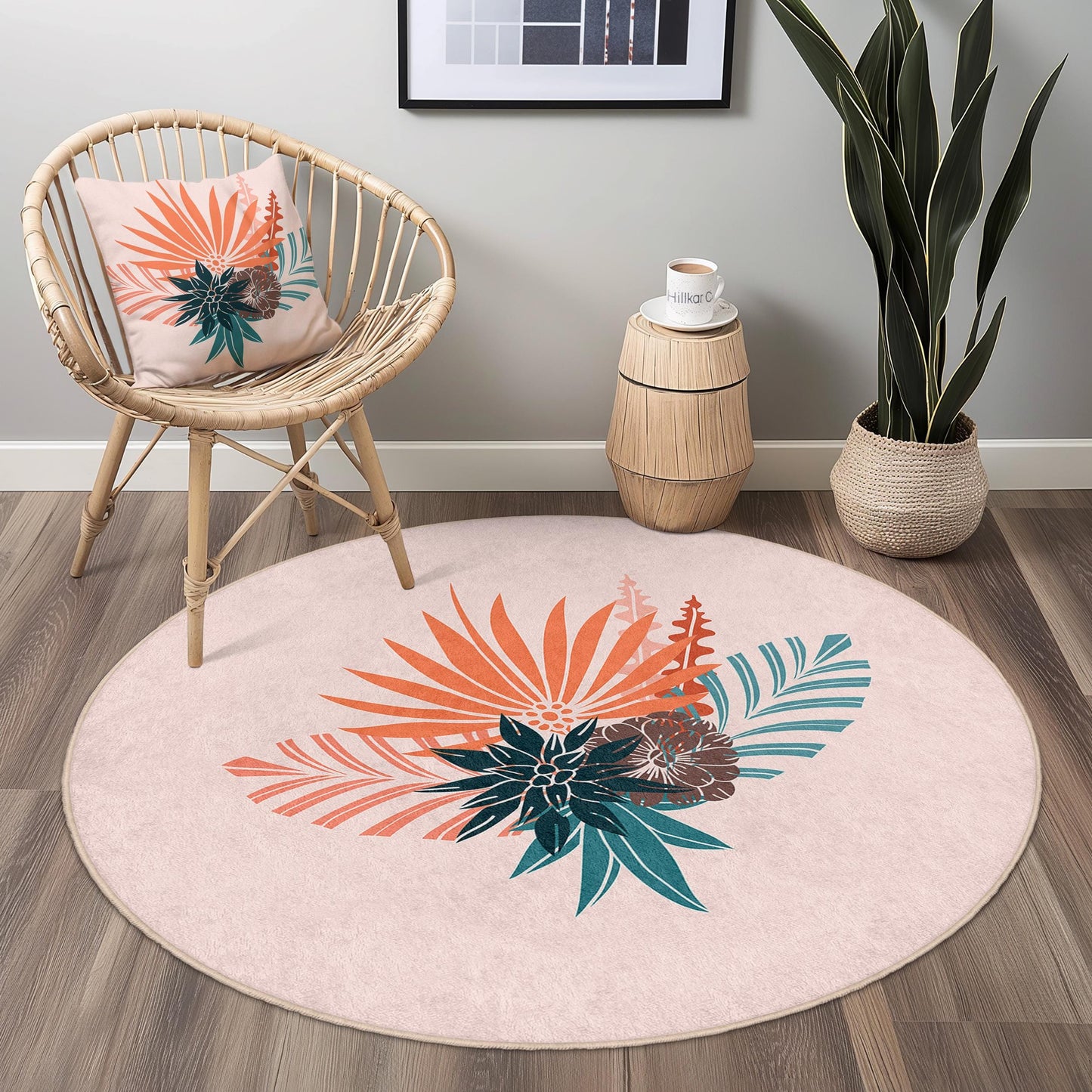 Runder Teppich mit Blumenmuster, Boho-Design, runder Dekoteppich, Wohnzimmerdeko, weicher und gemütlicher Teppich für Zuhause