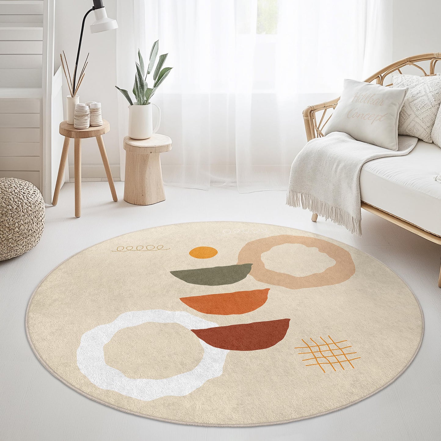 Runder Boho-Chic-Teppich, abstrakt gemusterter Kreisteppich, moderne Wohndekoration, Wohnzimmerteppich, weiche runde Fußmatte