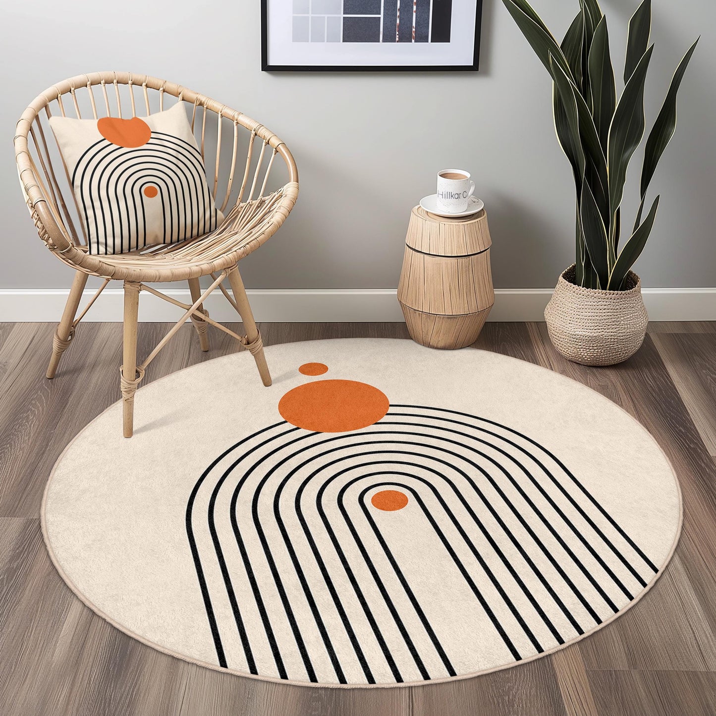 Moderner runder Teppich, abstraktes Kreisdesign, runder Teppich im Ethno-Stil, dekorative Fußmatte für Wohnzimmer, Schlafzimmer und Büro