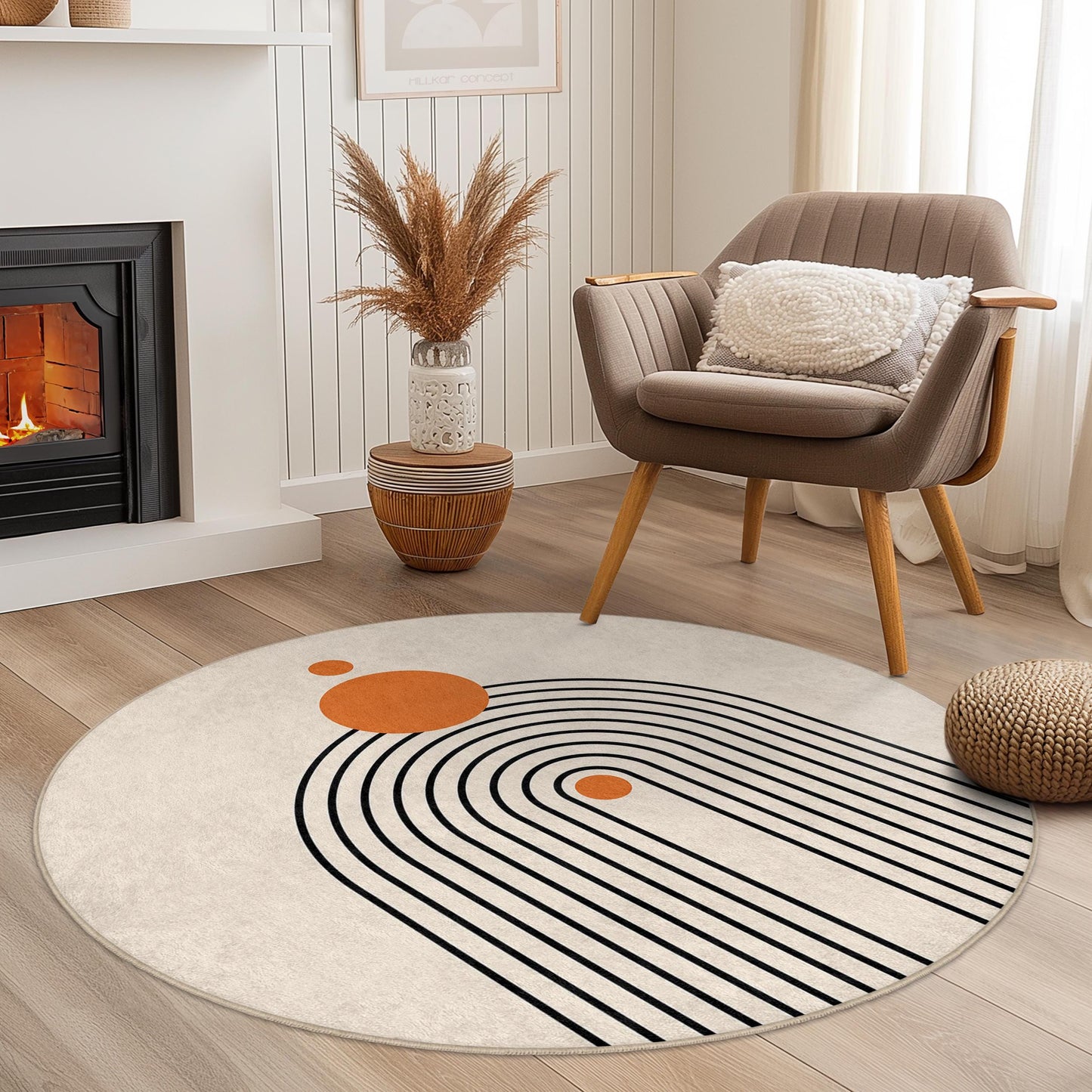 Modern Circle Area Rug, Abstract Circular Design, Round Ethnic Style Carpet, Decorative Floor Mat for Living Room, Bedroom, and Office