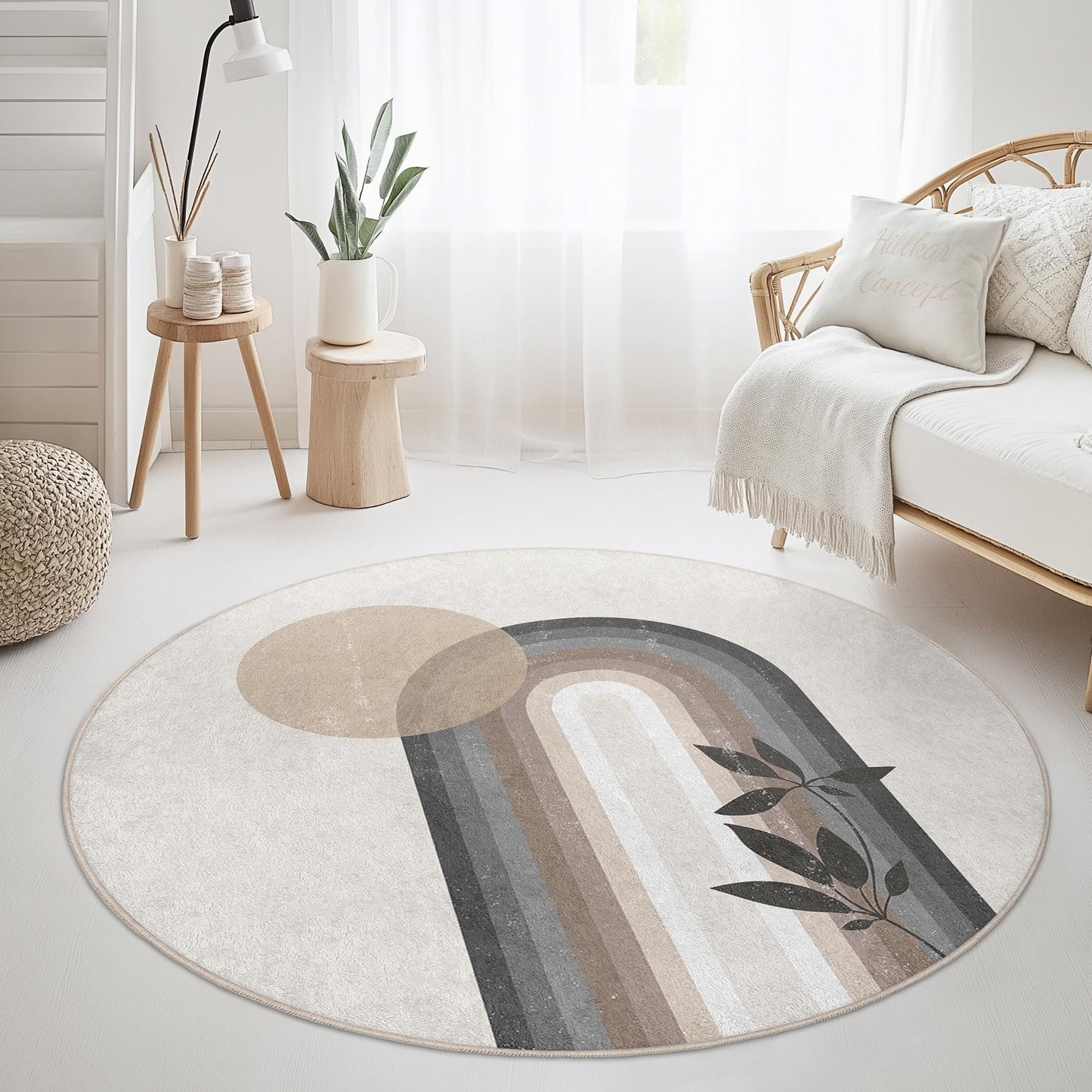 Runder Teppich „Regenbogenbogen“, moderner runder Teppich, Boho-Chic-Wohndeko, Wohnzimmerteppich, stilvoller runder Teppich, einzigartige Fußmatte