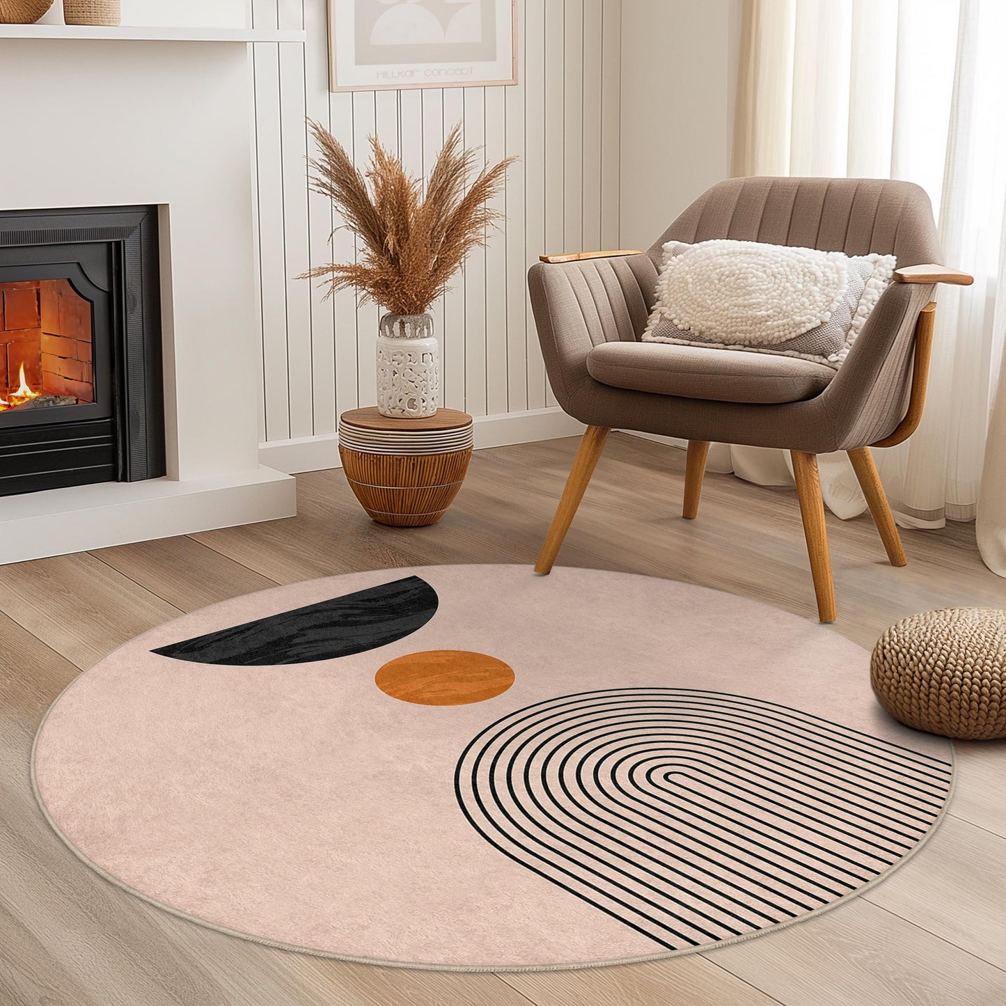 Abstrakter runder Teppich, moderner geometrischer Kreisteppich, stilvoller runder Teppich fürs Wohnzimmer, Boho-Chic-Wohndekor, runde Matte