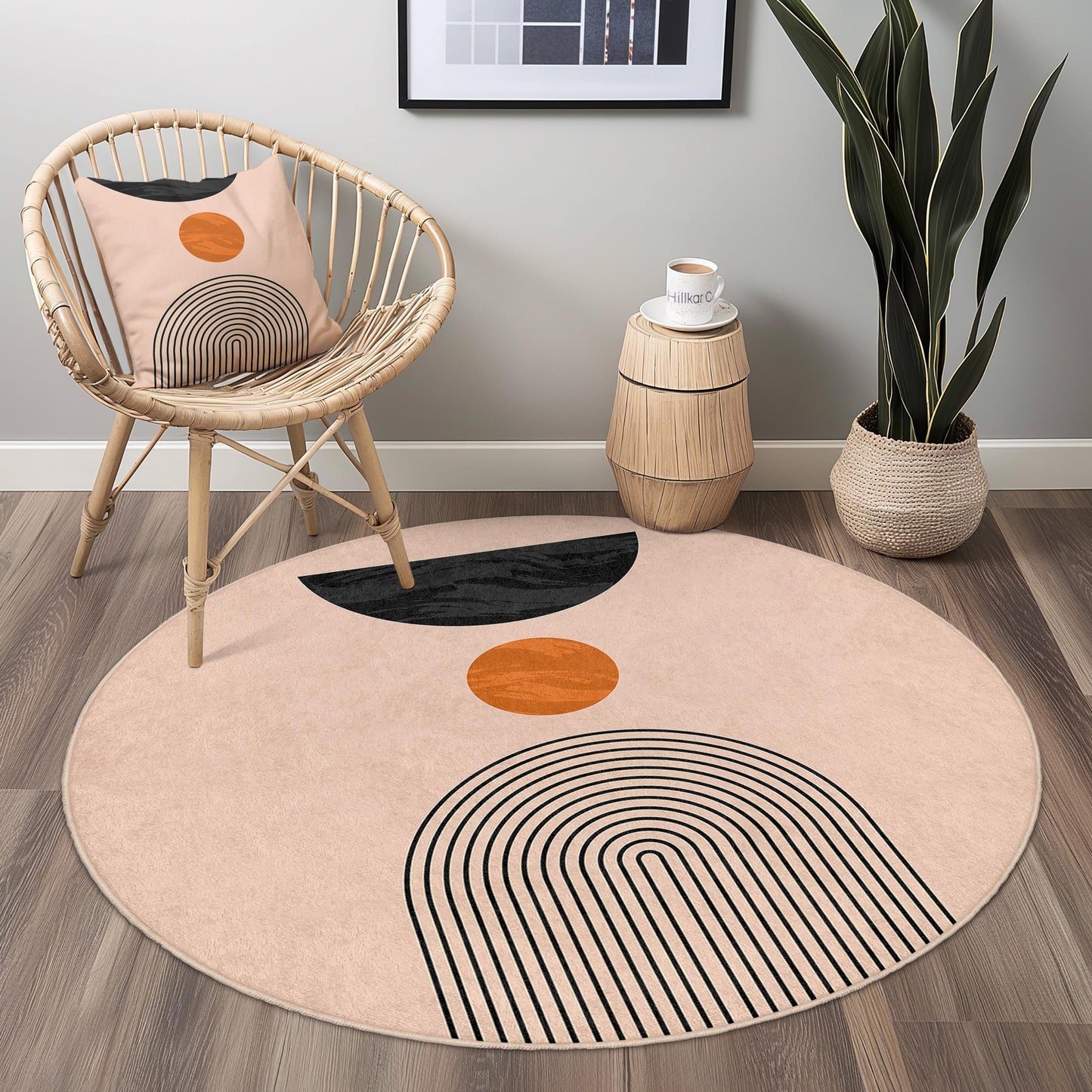 Abstrakter runder Teppich, moderner geometrischer Kreisteppich, stilvoller runder Teppich fürs Wohnzimmer, Boho-Chic-Wohndekor, runde Matte