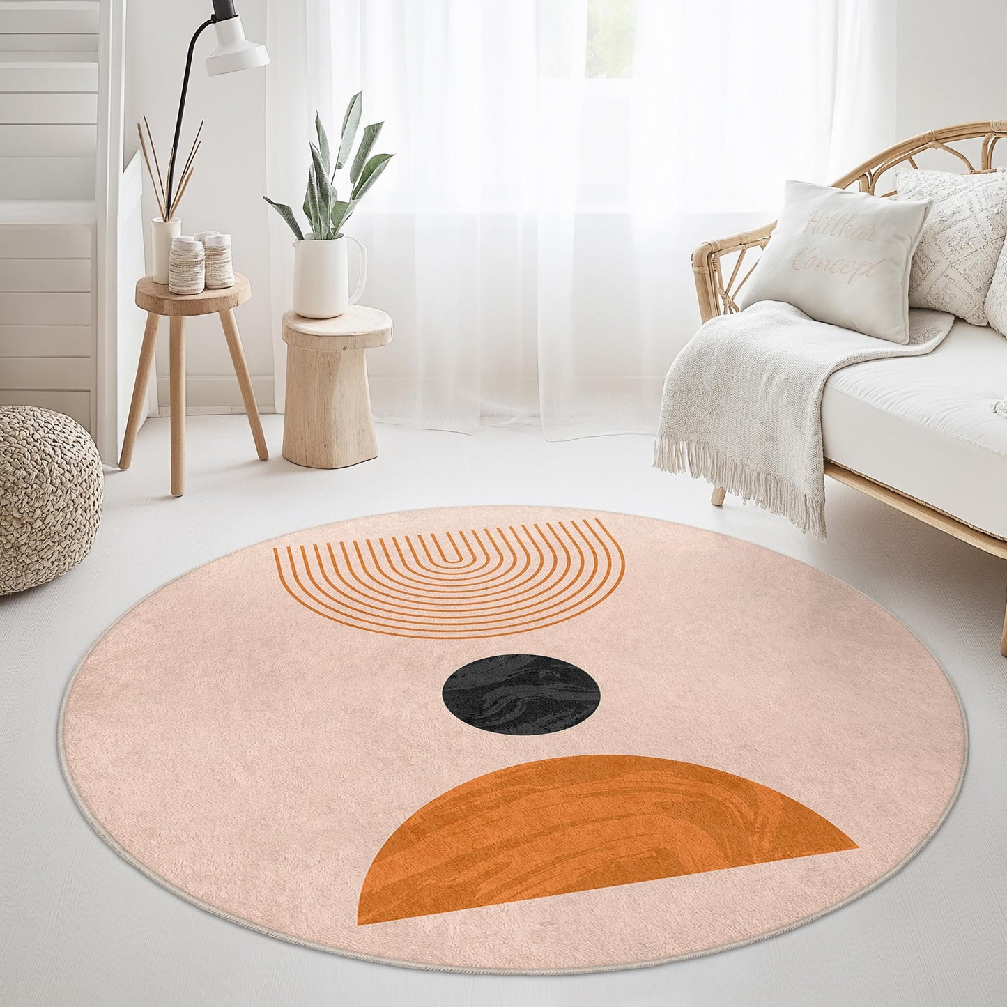 Geometrischer runder Teppich, moderner runder Teppich für die Wohneinrichtung, stilvoller runder Teppich, einzigartiges Design für Wohnzimmer, Schlafzimmer, Büro