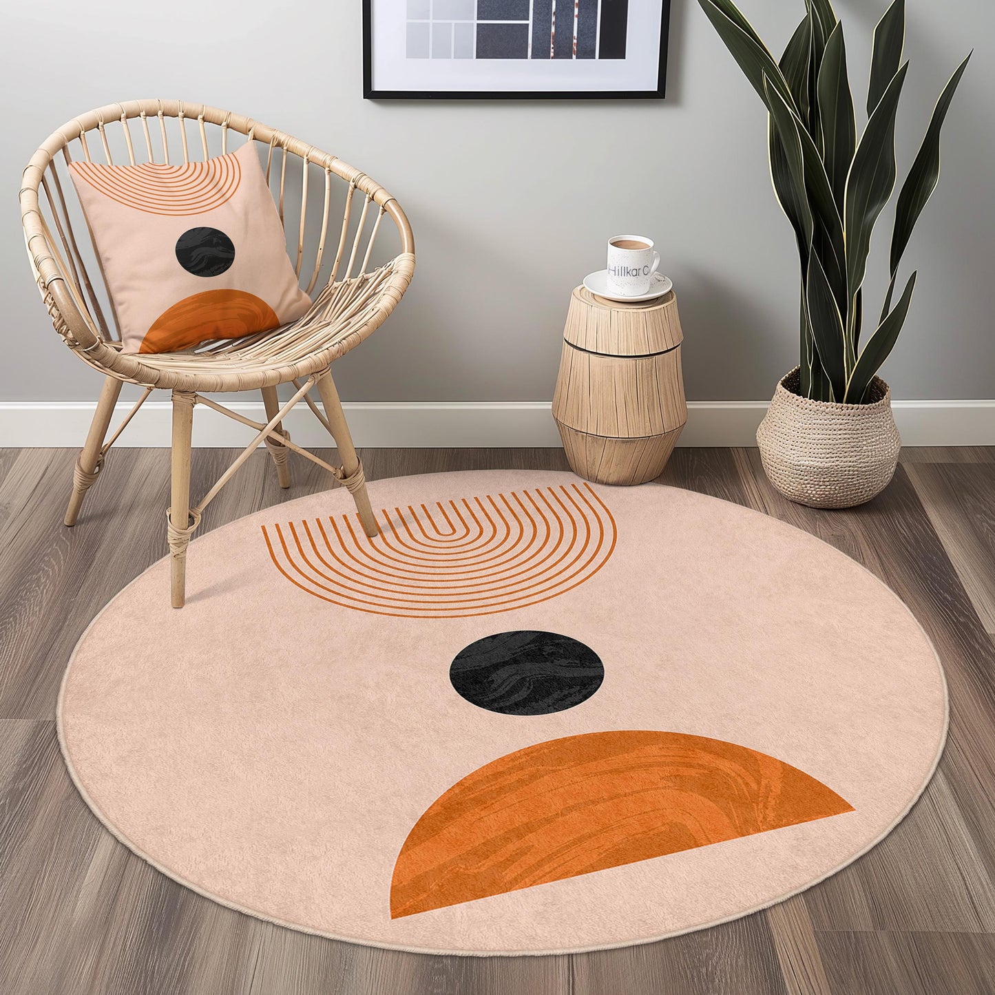 Geometrischer runder Teppich, moderner runder Teppich für die Wohneinrichtung, stilvoller runder Teppich, einzigartiges Design für Wohnzimmer, Schlafzimmer, Büro