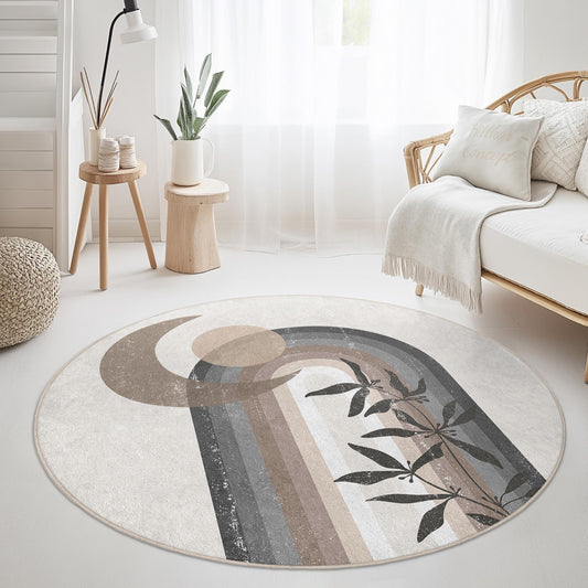 Boho Chic Round Area Rug, Abstract Rainbow Design Rug, Modern Home Decor, Soft Living Room Rug, Stylish Round Carpet