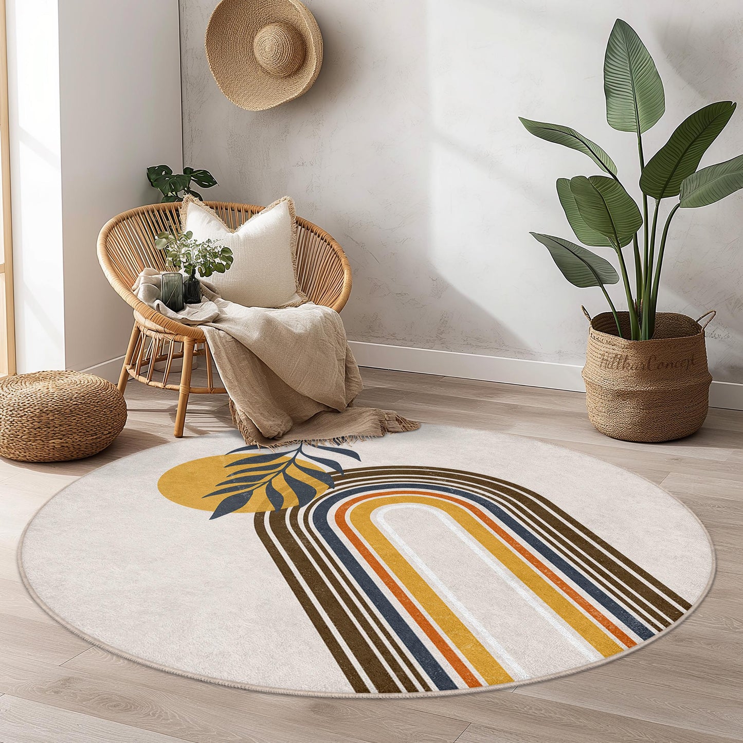 Runder Teppich mit Regenbogenbogen, moderner runder Teppich, dekorativer runder Teppich, Boho-Chic-Wohnzimmerteppich