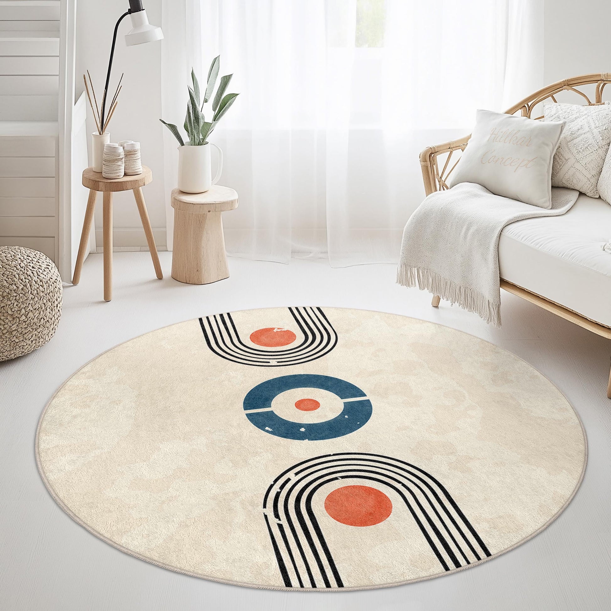 Geometric Round Area Rug, Modern Abstract Circular Carpet, Soft Living Room Rug, Stylish Home Decor, Indoor Round Rug