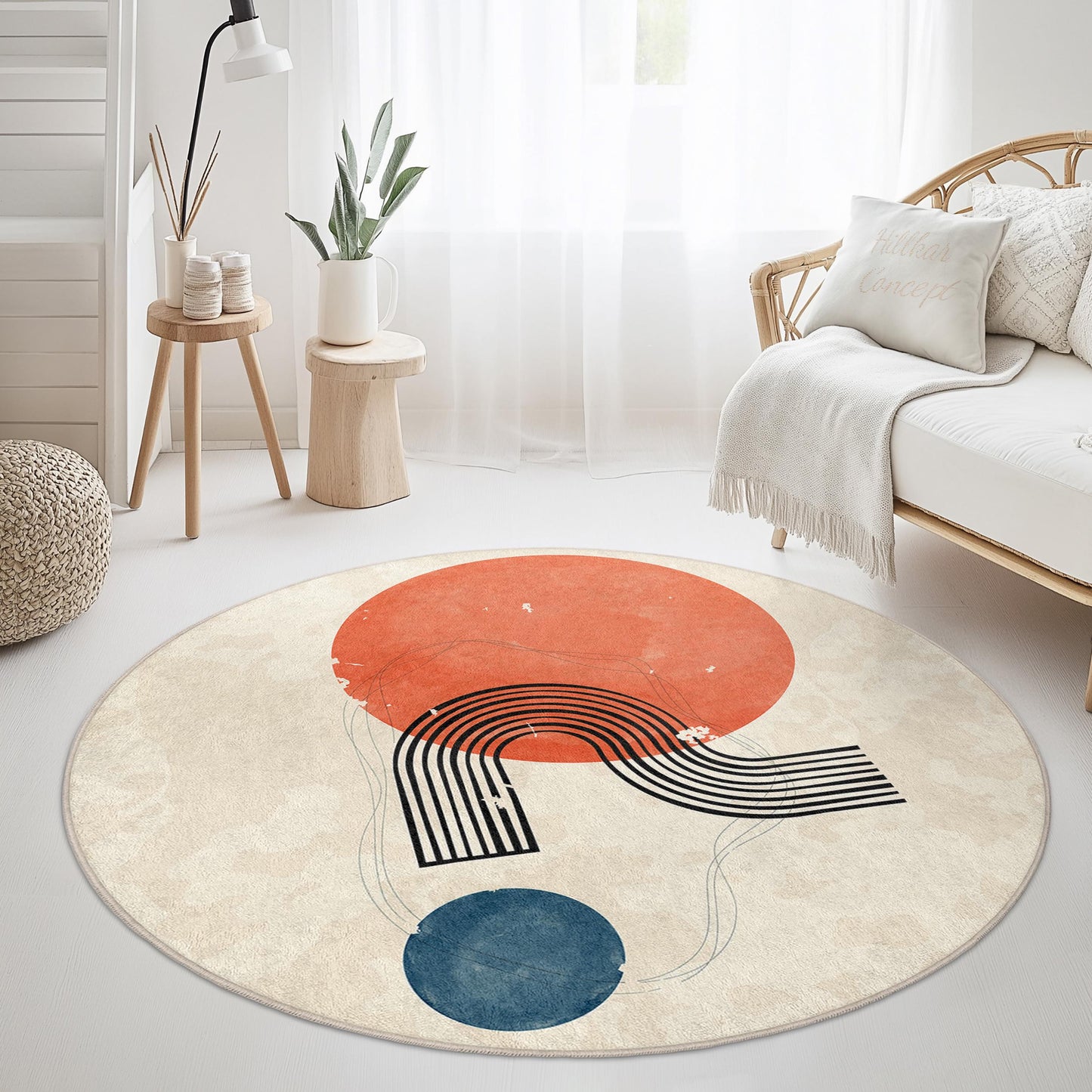 Abstrakter runder Teppich, moderner runder Teppich, Fußmatte mit geometrischem Muster, gemütliche Wohndekoration, Wohnzimmerteppich