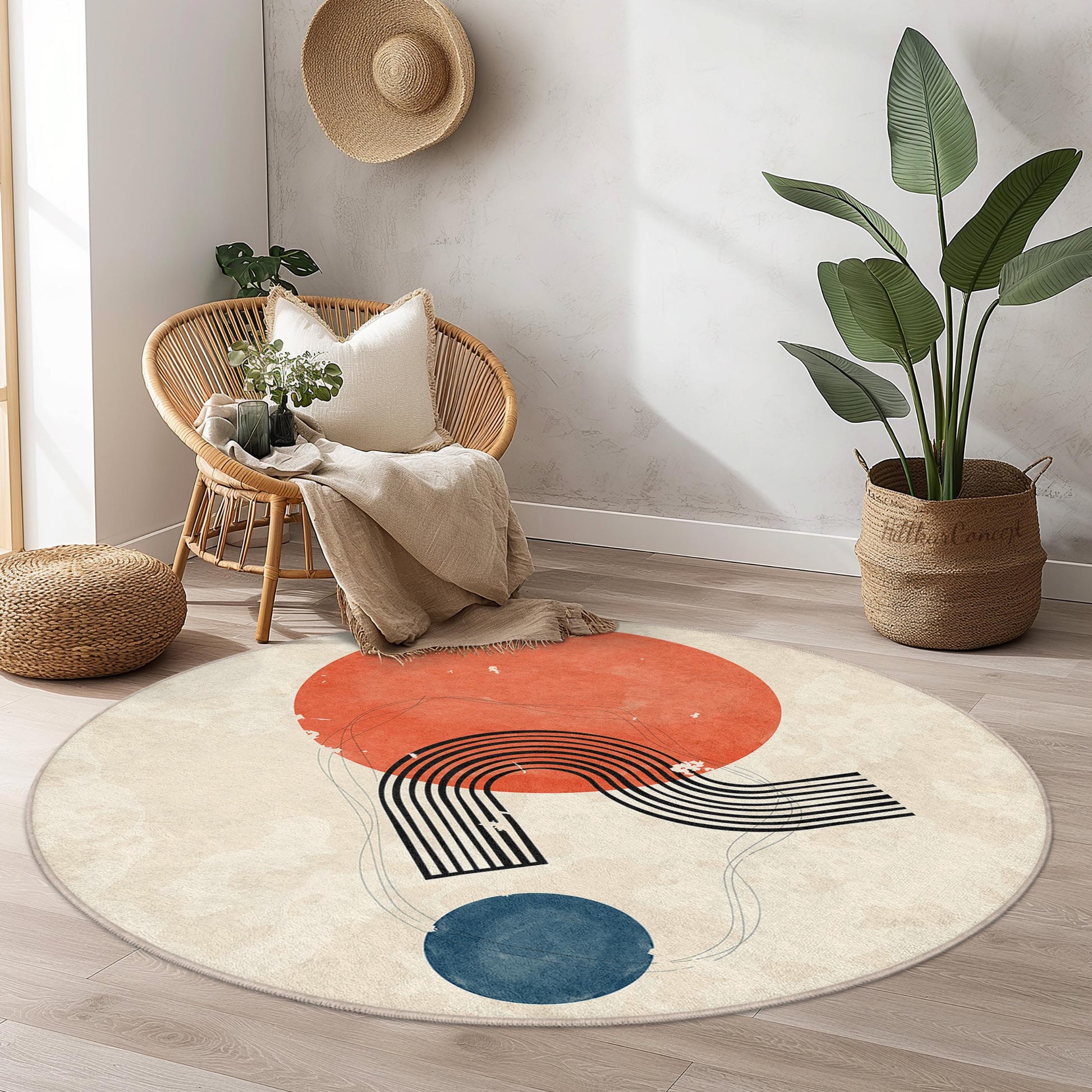 Abstract Round Area Rug, Modern Circular Rug, Geometric Pattern Floor Mat, Cozy Home Decor, Living Room Accent Rug