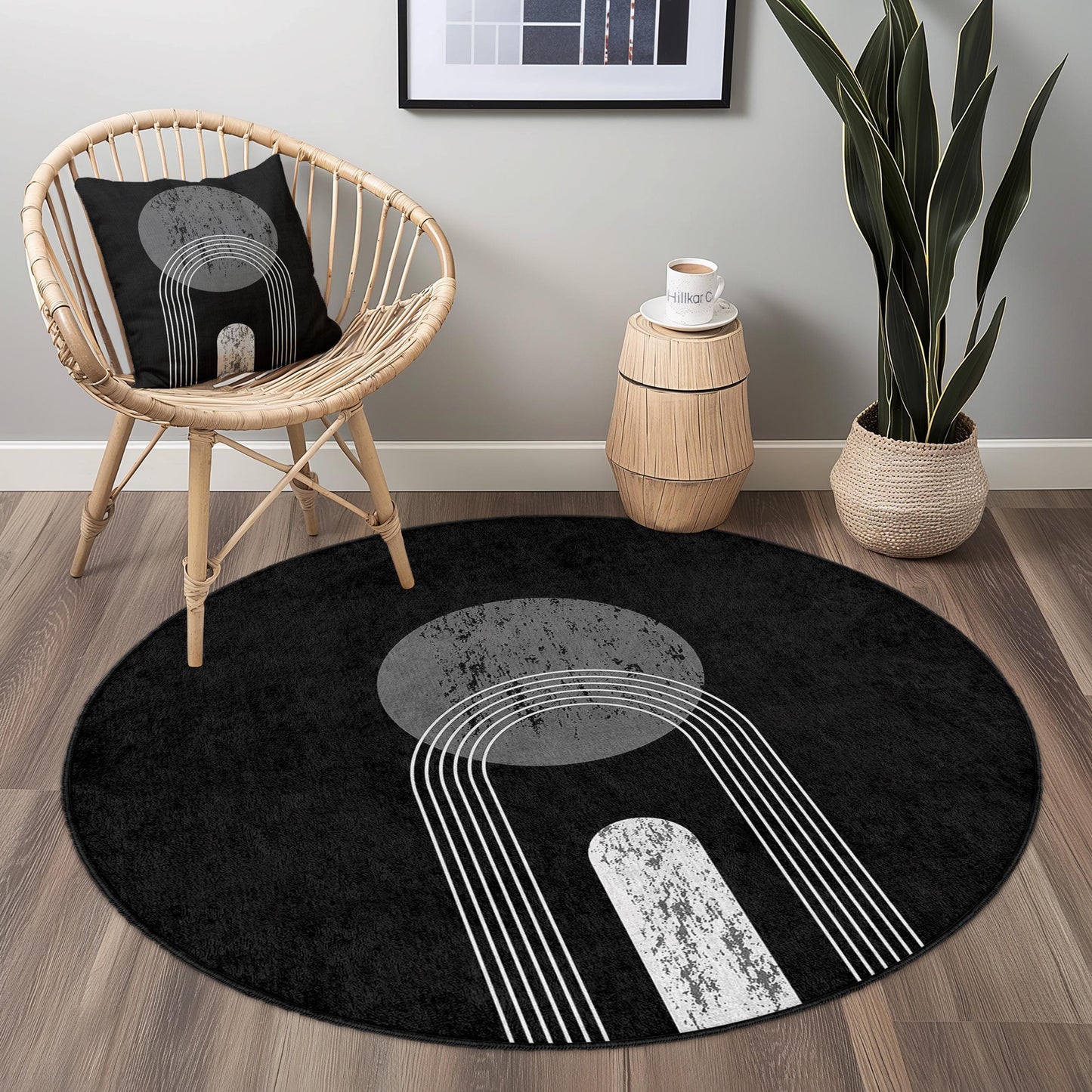 Geometrischer Regenbogen-Rundteppich, moderner runder Teppich, abstrakter Teppich, Fußmatte im Boho-Stil, stilvolle Wohndekoration