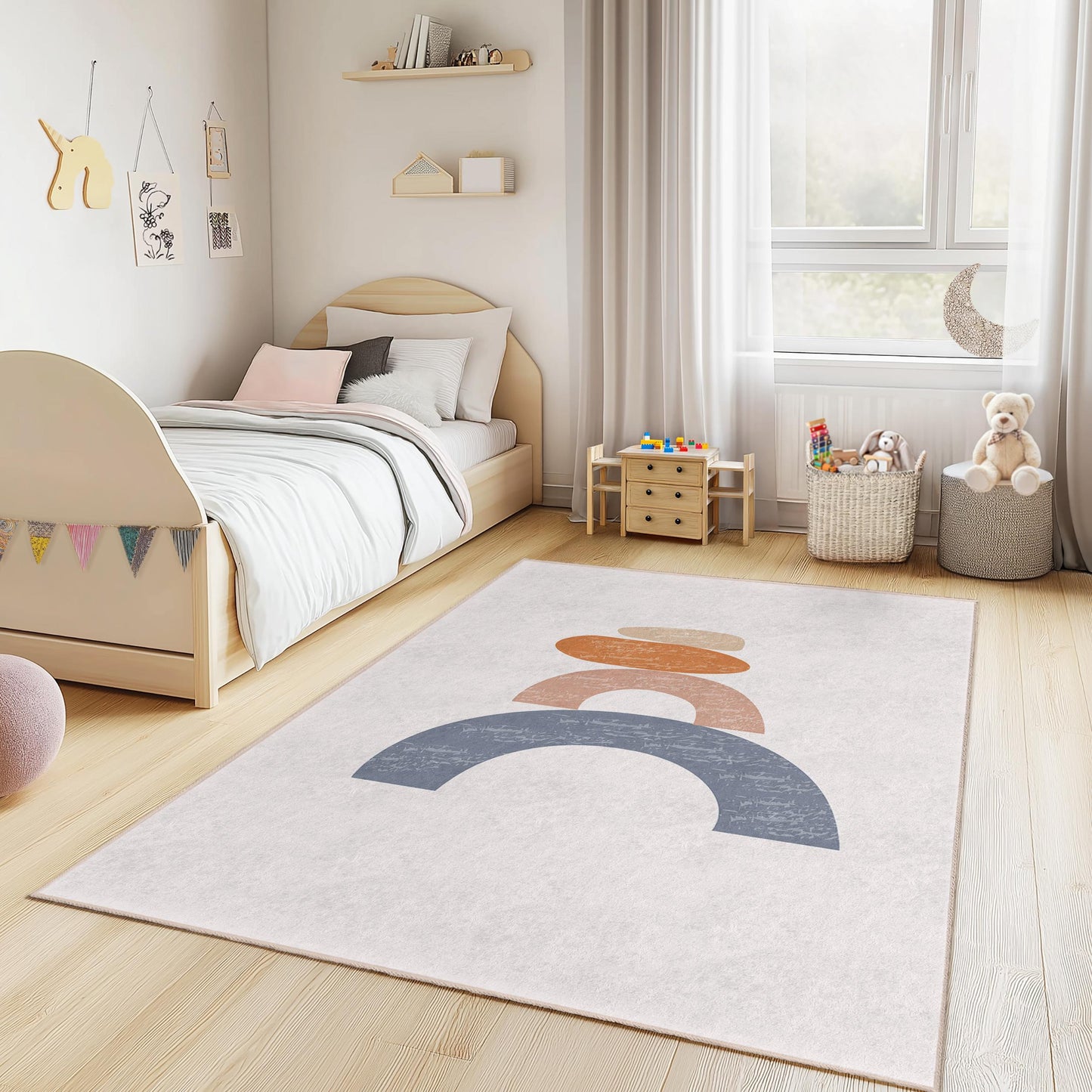 Rechteckiger Kinderteppich mit abstraktem Regenbogenmuster, weicher geometrischer Teppich für Kinderzimmer, Spielzimmer und Babyzimmer