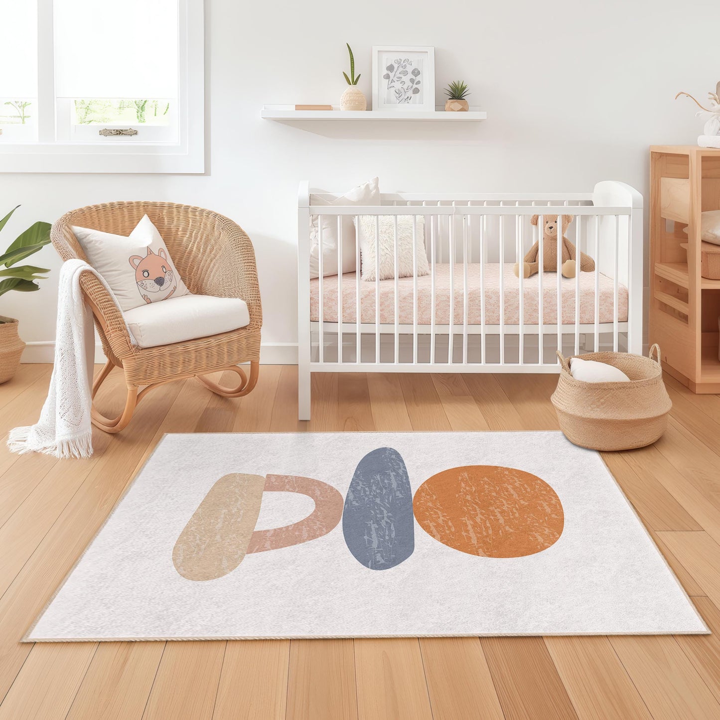 Teppich mit abstrakten, farbenfrohen Formen, moderner Kinderzimmerteppich, rechteckiger Spielzimmerteppich, Kinderzimmerdekoration, weiche und kuschelige Matte