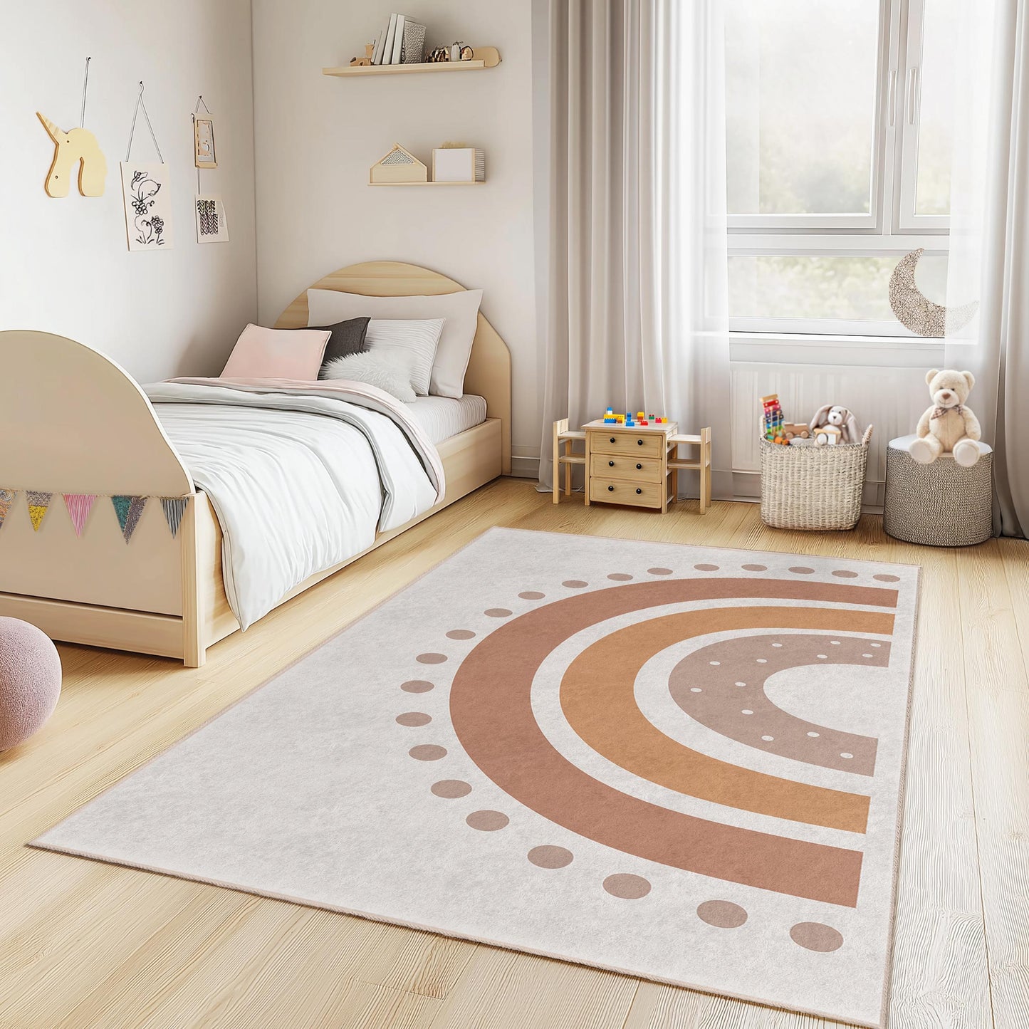 Moderner rechteckiger Kinderteppich mit Regenbogenmuster, schicker Kinderzimmerteppich, Spielzimmerteppich, weicher Teppich für die Kinderzimmerdekoration
