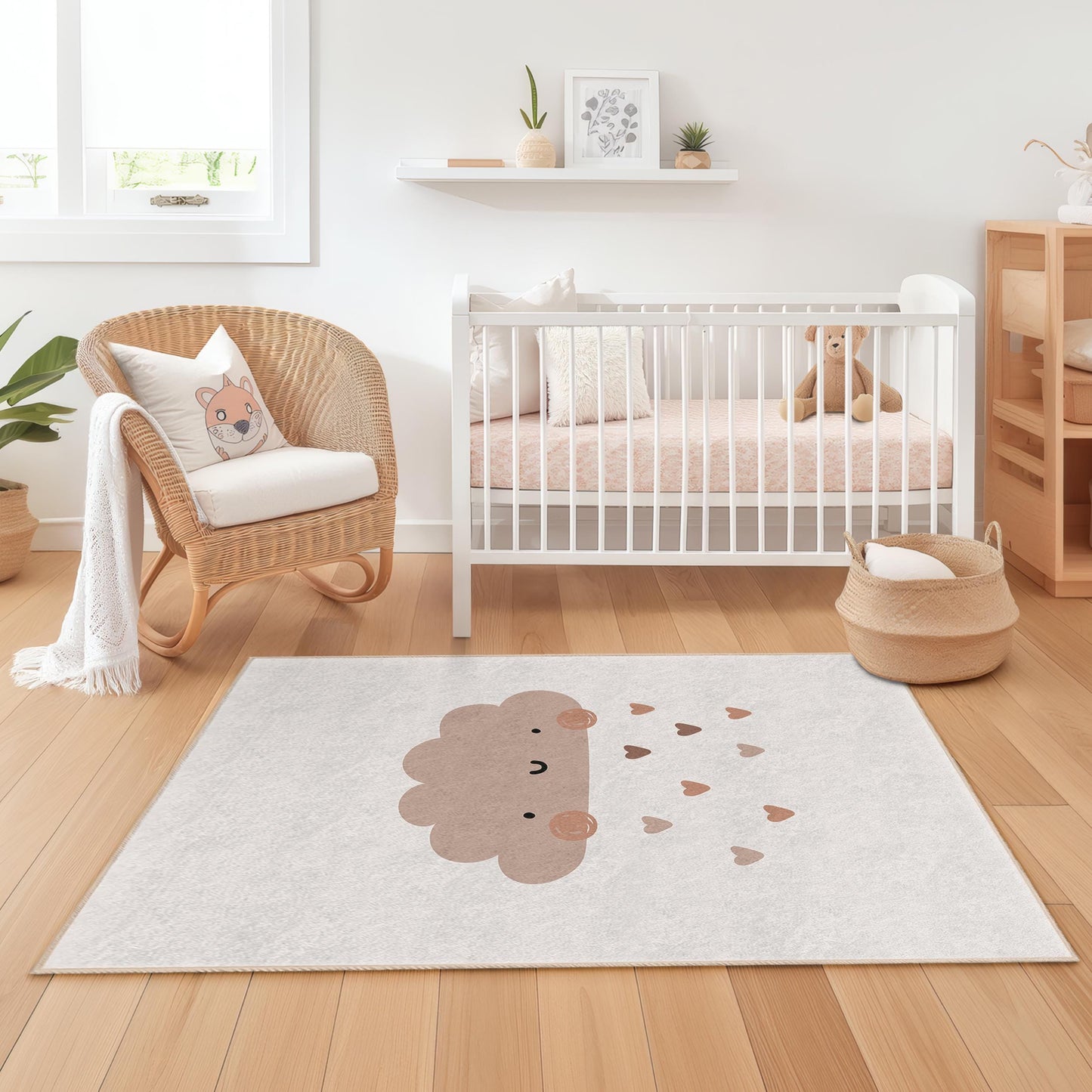 Rechteckiger Kinderteppich mit niedlichem Wolkenmuster, weicher Kinderzimmerteppich, bezaubernde Wolkendekoration für Kinderzimmer, Spielzimmerteppich, gemütliche Schlafzimmermatte