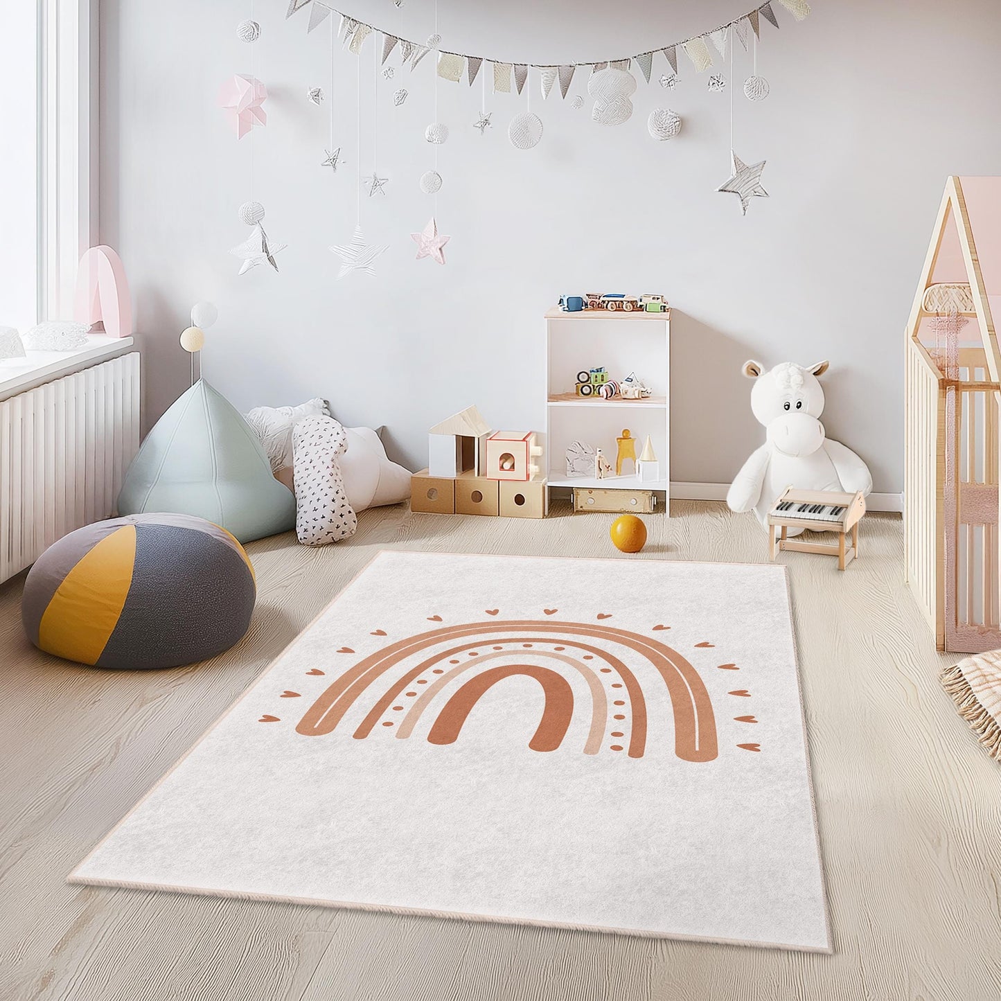 Rechteckiger Kinderzimmerteppich mit Regenbogenmuster, niedliche Regenbogen-Deko, Spielzimmerteppich, Babyzimmerteppich, weiche Kindermatte