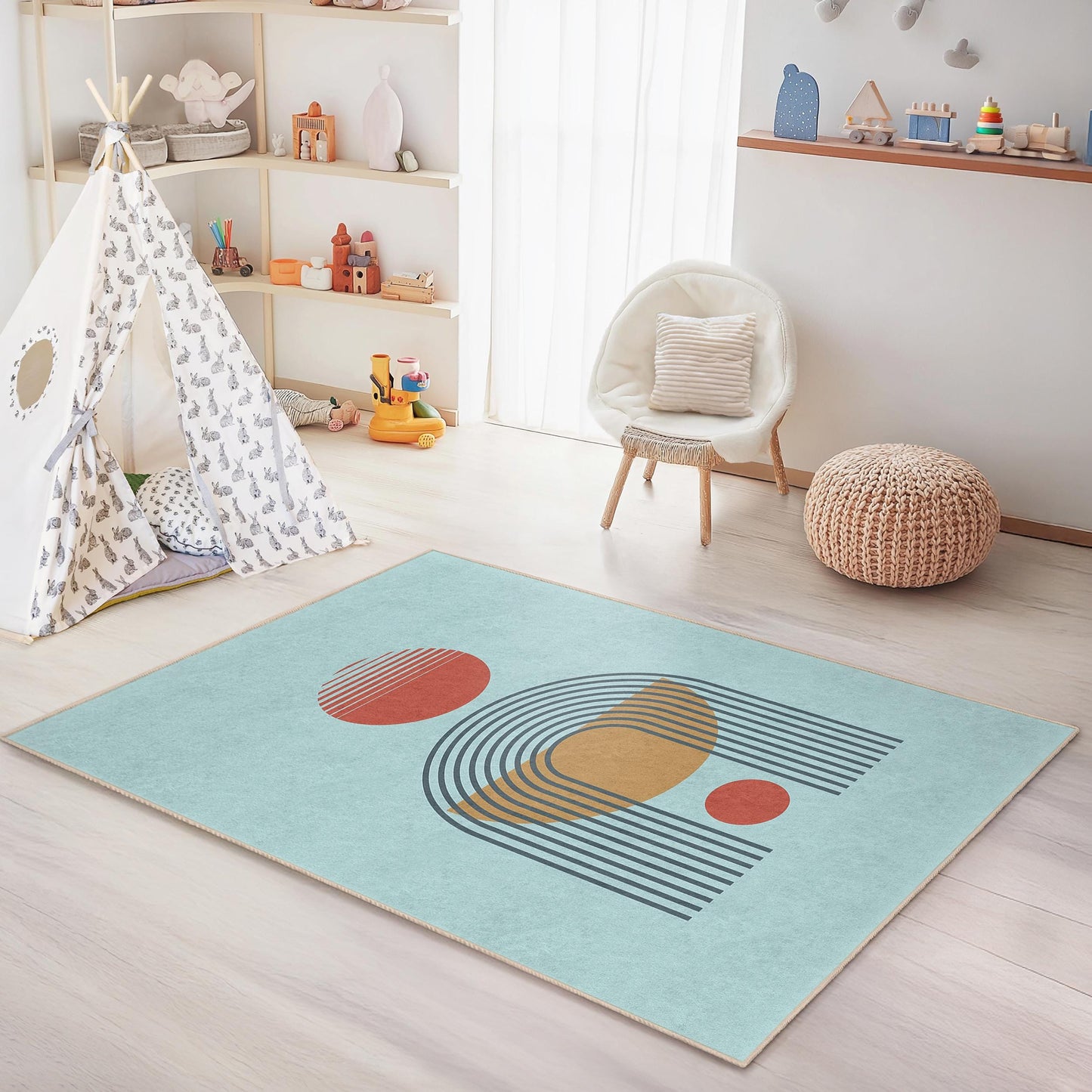 Rechteckiger Spielteppich mit geometrischem Muster für Kinder, moderner Kinderzimmerteppich, weiche Spielmatte, Kinderzimmerdekoration