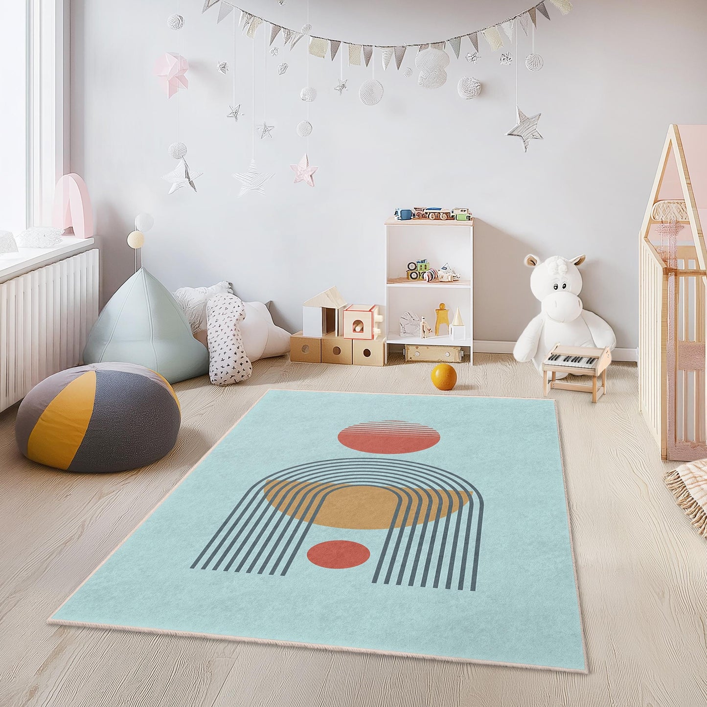 Rechteckiger Spielteppich mit geometrischem Muster für Kinder, moderner Kinderzimmerteppich, weiche Spielmatte, Kinderzimmerdekoration