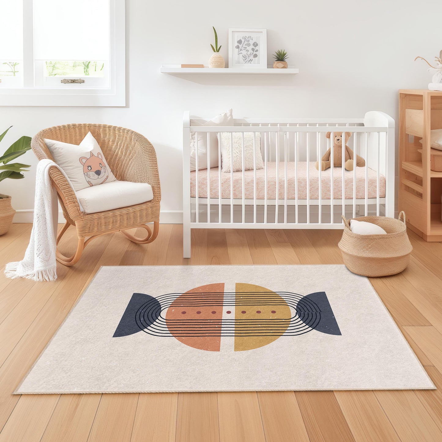 Rechteckiger Kinderteppich mit geometrischen Linien, moderner abstrakter Kinderzimmerteppich, stilvoller Kinderzimmerteppich, Spielzimmerdekoration für Kinder
