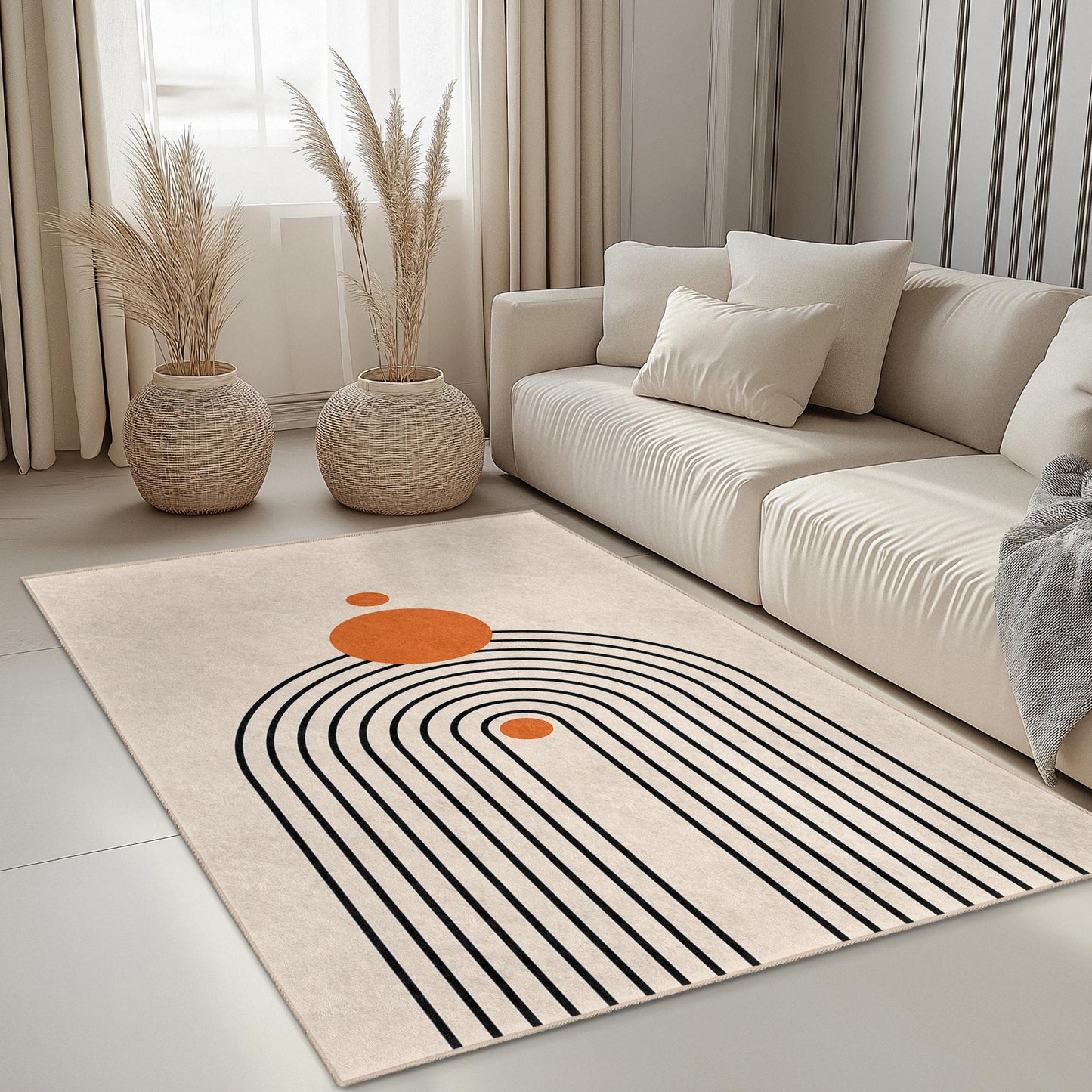 Rechteckiger Teppich mit geometrischem Regenbogenmuster, moderner minimalistischer Teppich, stilvolle Wohndekoration, Wohnzimmerteppich, einzigartige Fußmatte