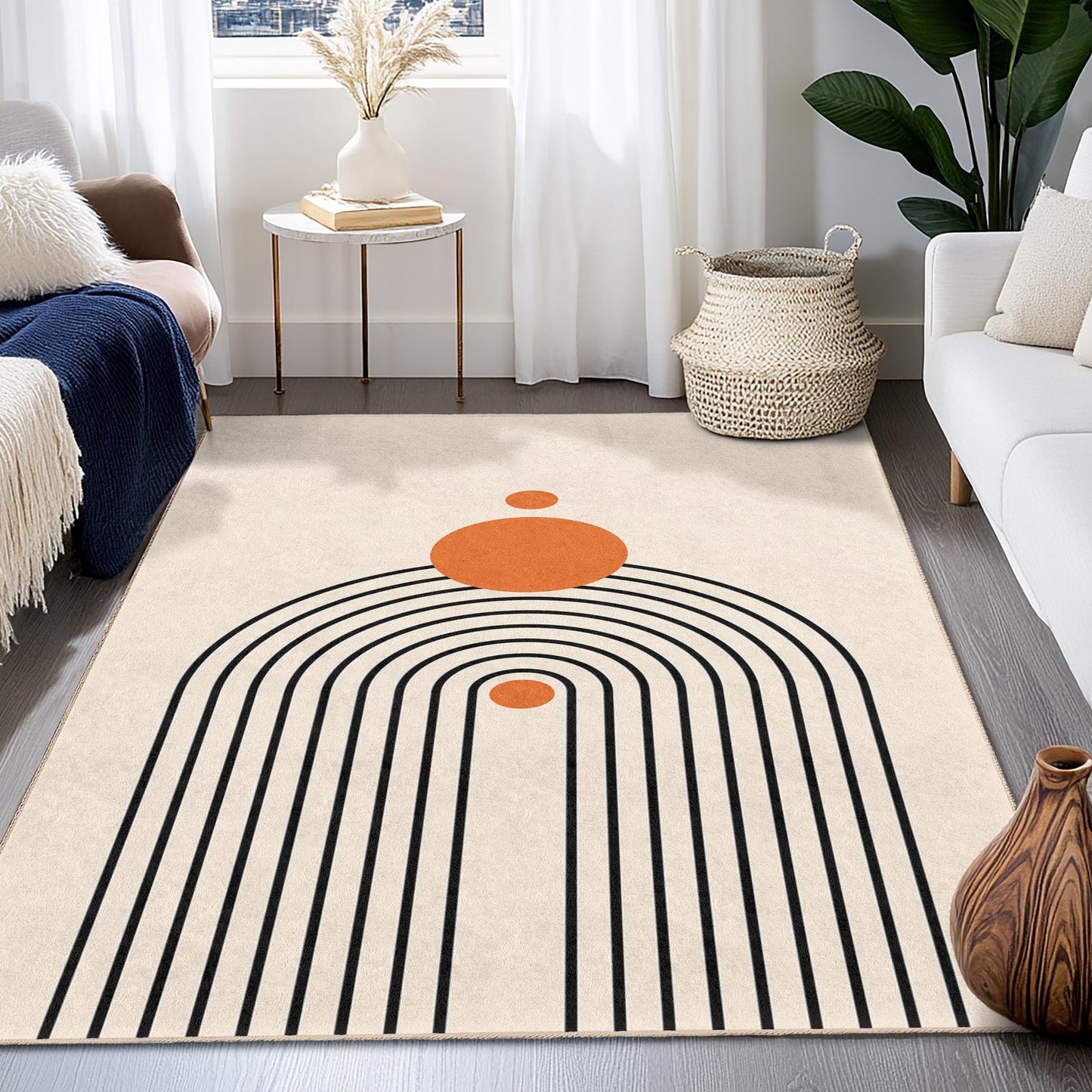 Rechteckiger Teppich mit geometrischem Regenbogenmuster, moderner minimalistischer Teppich, stilvolle Wohndekoration, Wohnzimmerteppich, einzigartige Fußmatte
